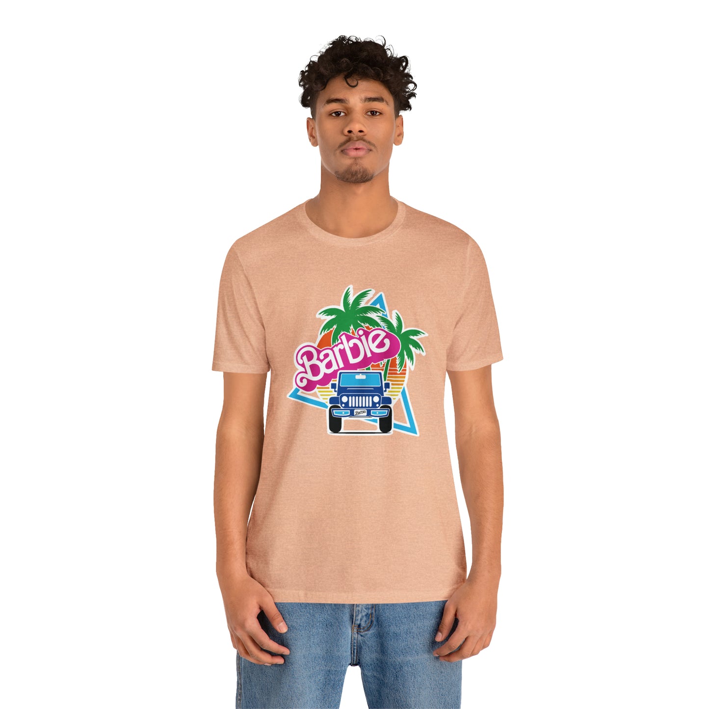 Two blue Barbie, Beep Beep Barbie Jeep, Unisex Jersey Short Sleeve Tee
