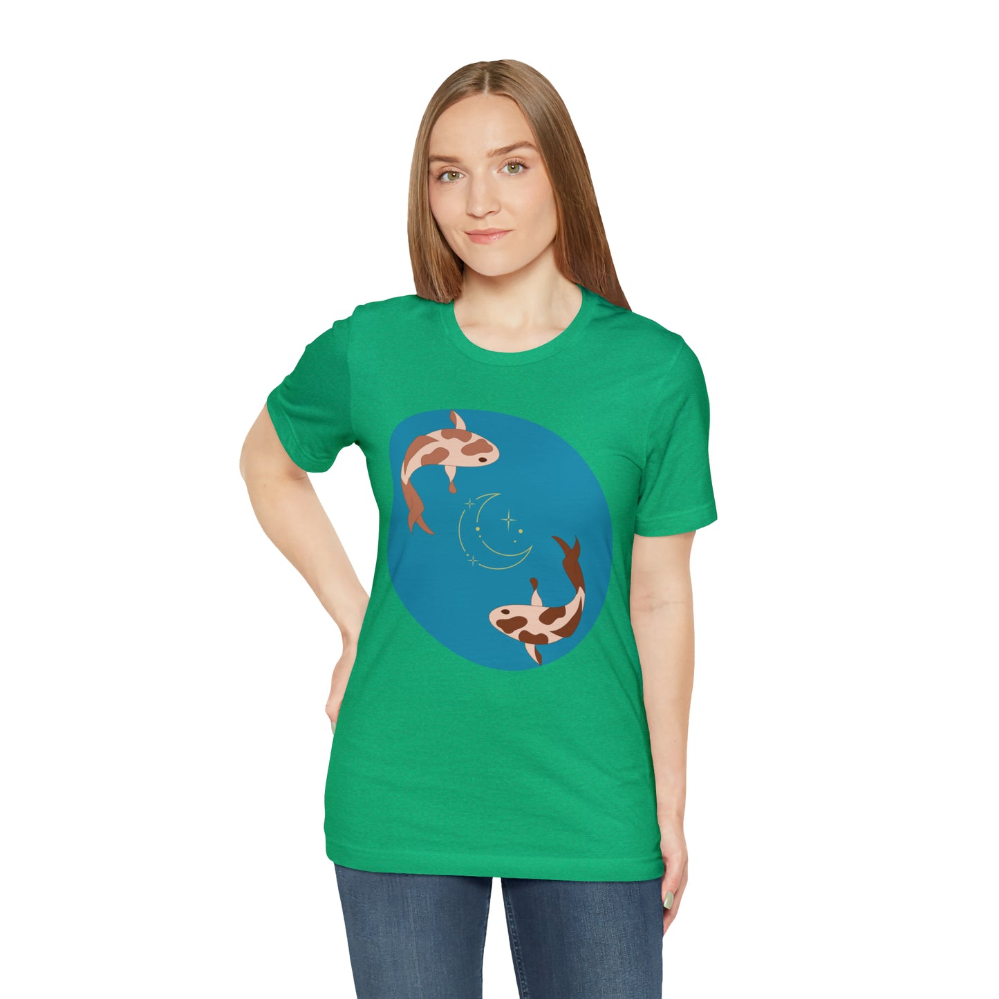 Blue Pond Moon Koi, Unisex Jersey Short Sleeve Tee