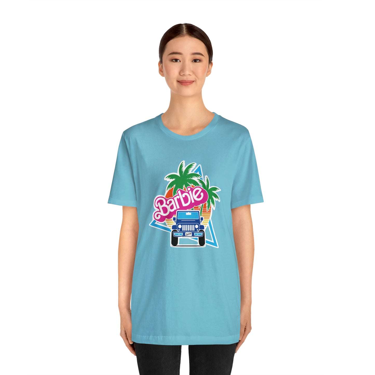 Two blue Barbie, Beep Beep Barbie Jeep, Unisex Jersey Short Sleeve Tee