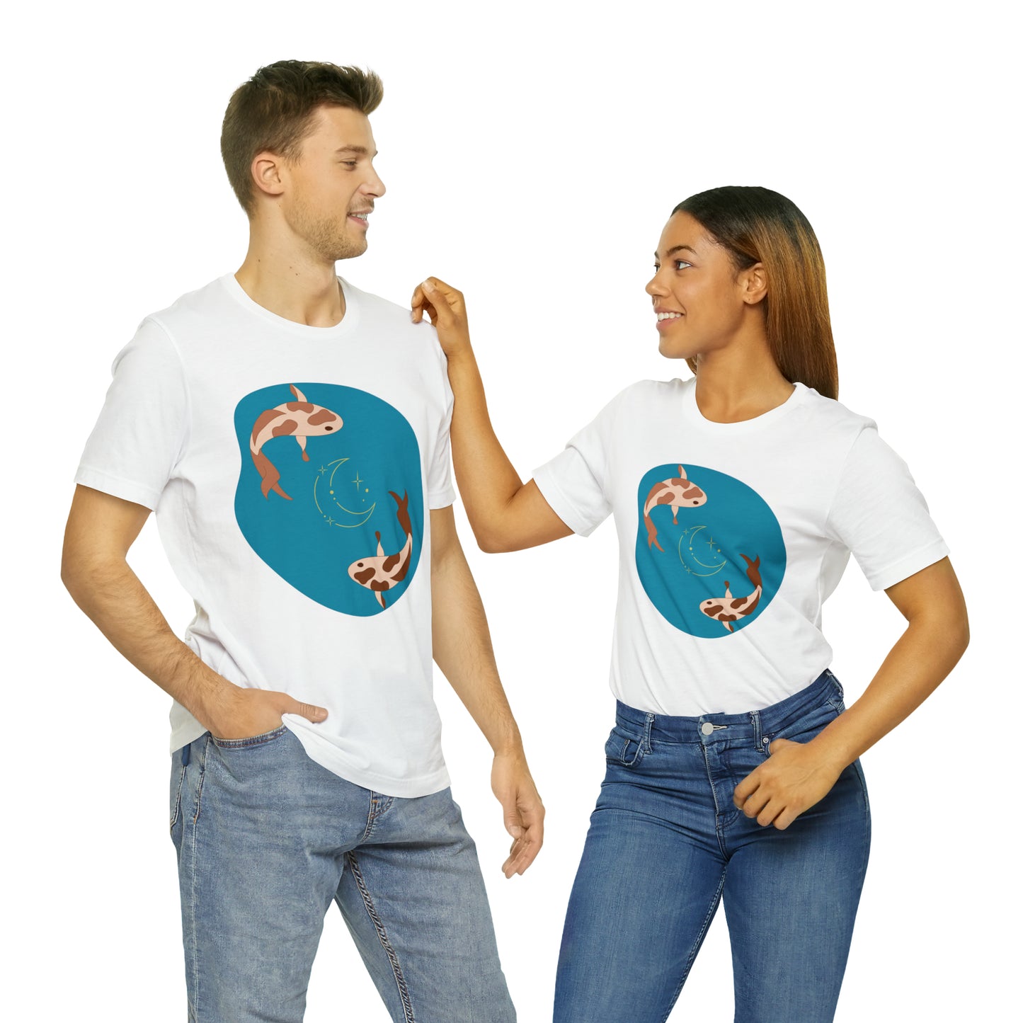 Blue Pond Moon Koi, Unisex Jersey Short Sleeve Tee
