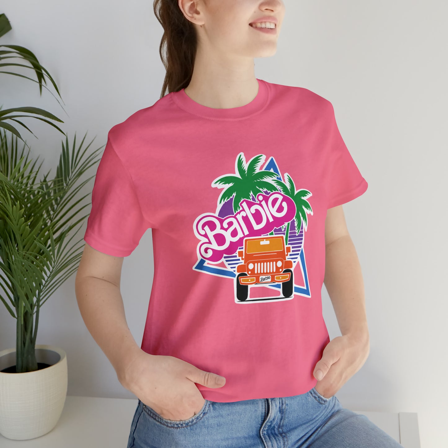 Orange, Beep Beep Barbie Jeep, Unisex Jersey Short Sleeve Tee