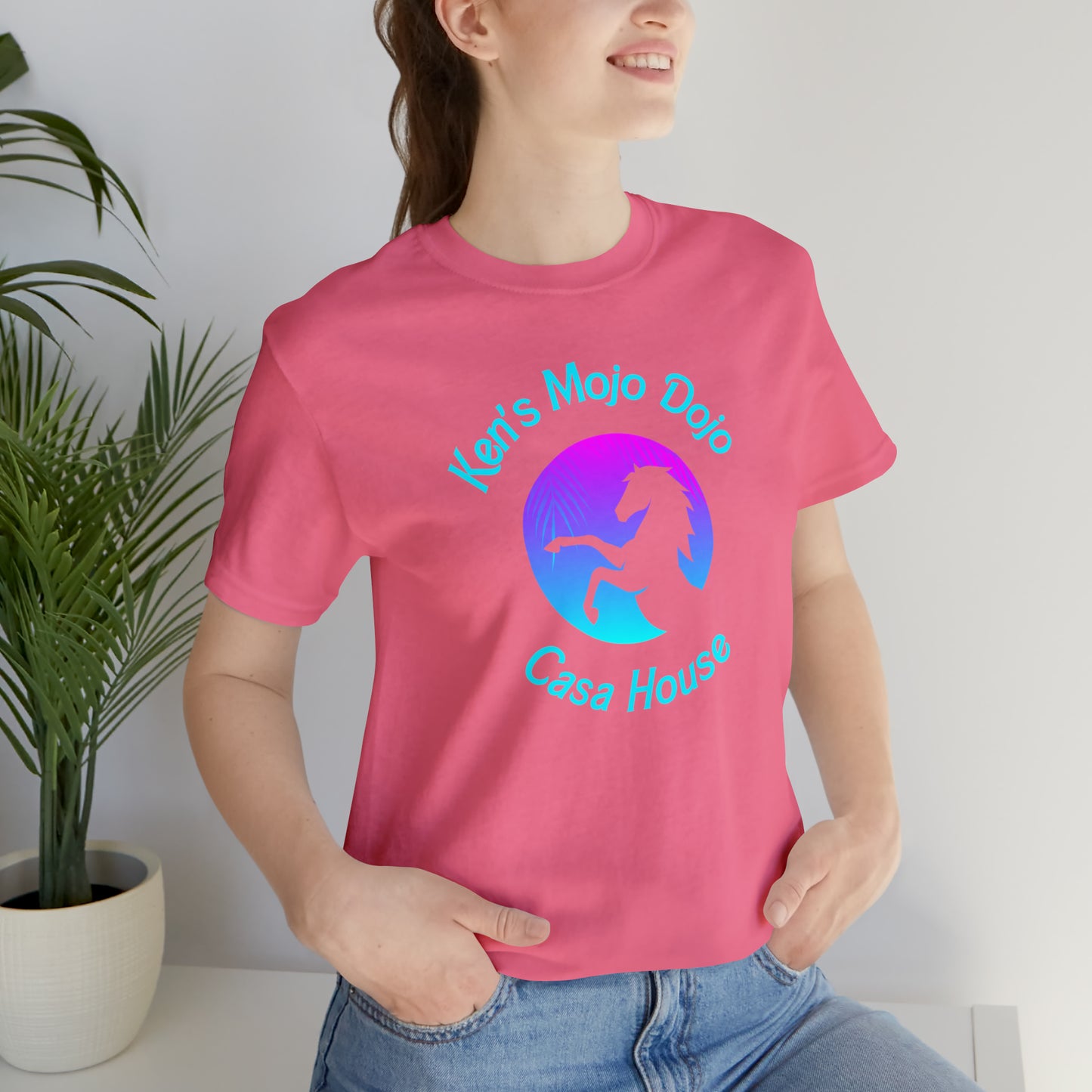 Neon Teal Moon: Mojo Dojo Casa House, Unisex Jersey Short Sleeve Tee