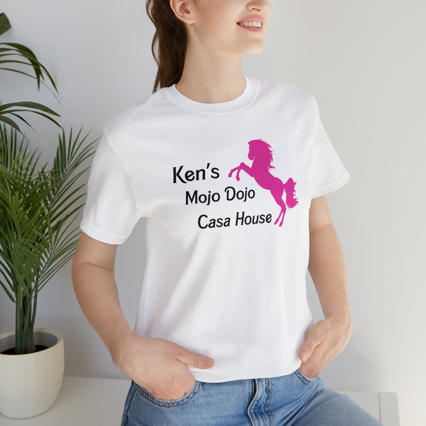 Pink Silhouette Horse, Mojo Dojo Casa House, Unisex Jersey Short Sleeve Tee