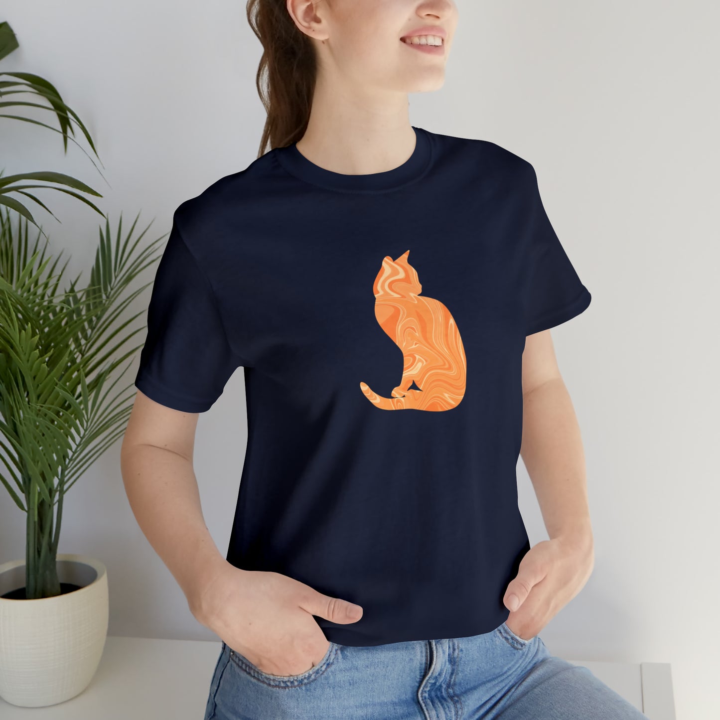 Orange Marble Cat, Unisex Jersey Short Sleeve Tee