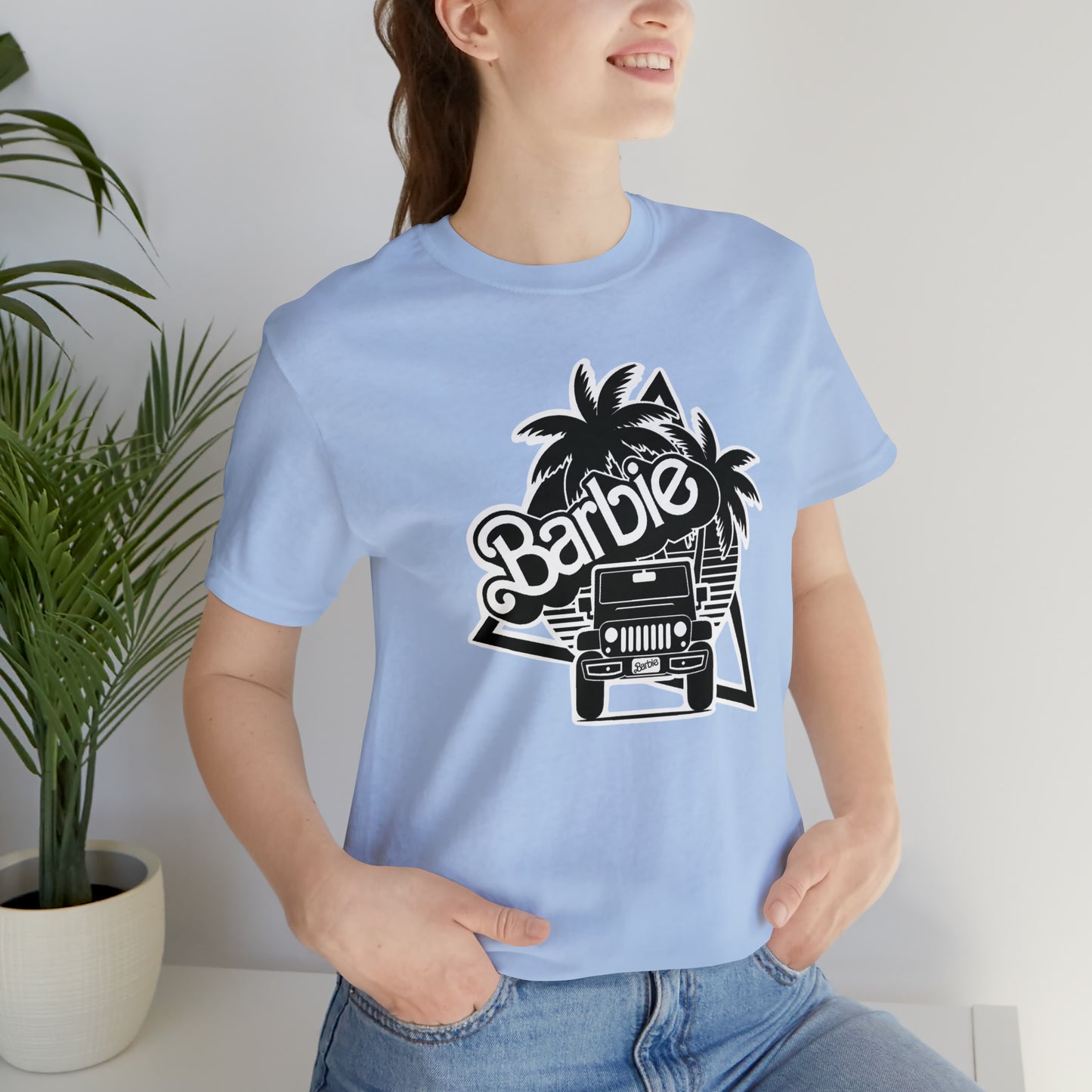 Black and White, Beep Beep Barbie Jeep, Unisex Jersey Short Sleeve Tee
