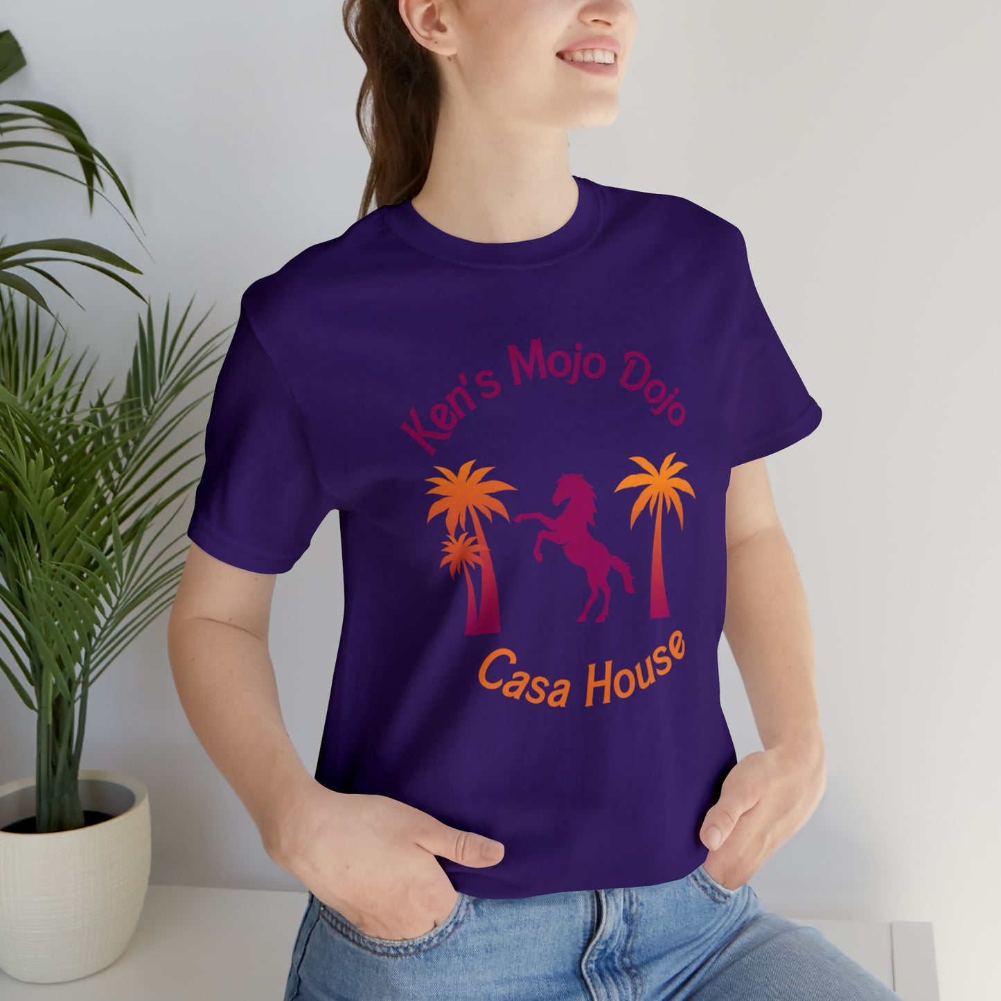 Warm Neon Palm Horse, Mojo Dojo Casa House, Unisex Jersey Short Sleeve Tee