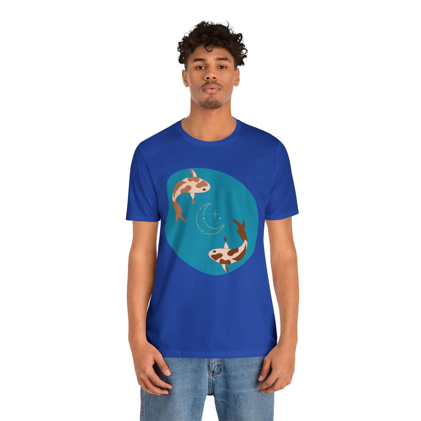 Blue Pond Moon Koi, Unisex Jersey Short Sleeve Tee