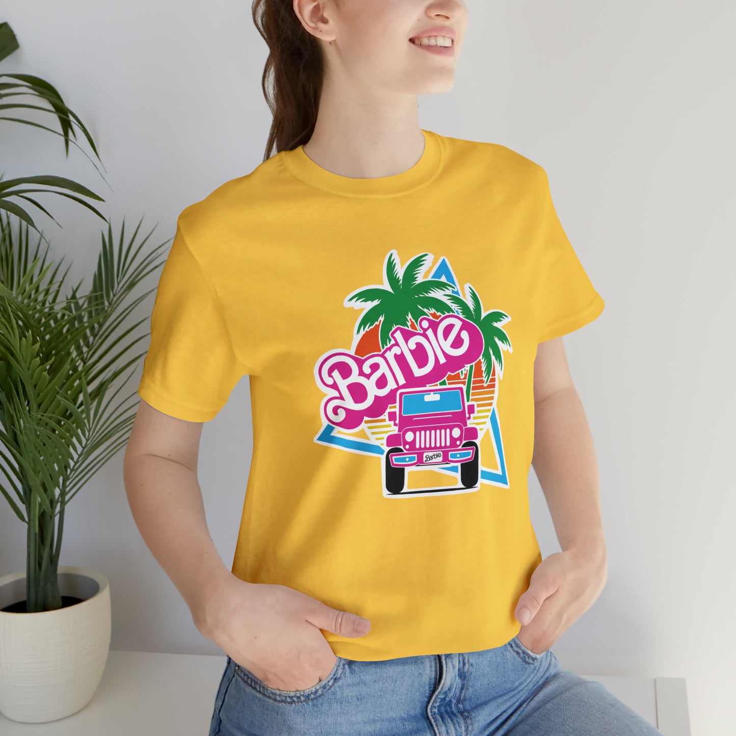 Signature Pink Barbie, Beep Beep Barbie Jeep, Unisex Jersey Short Sleeve Tee