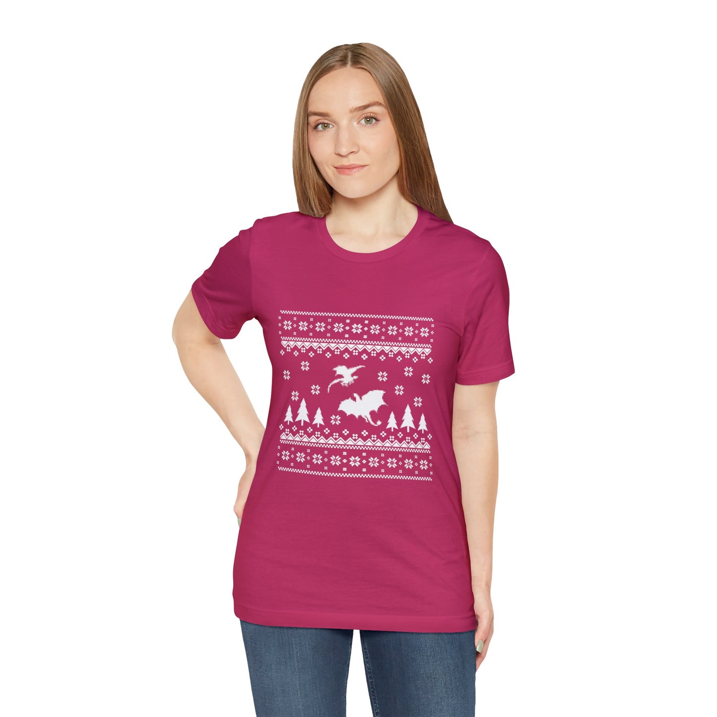 8-bit Fair Isle Dragon Christmas Version 5 - Unisex T-shirt