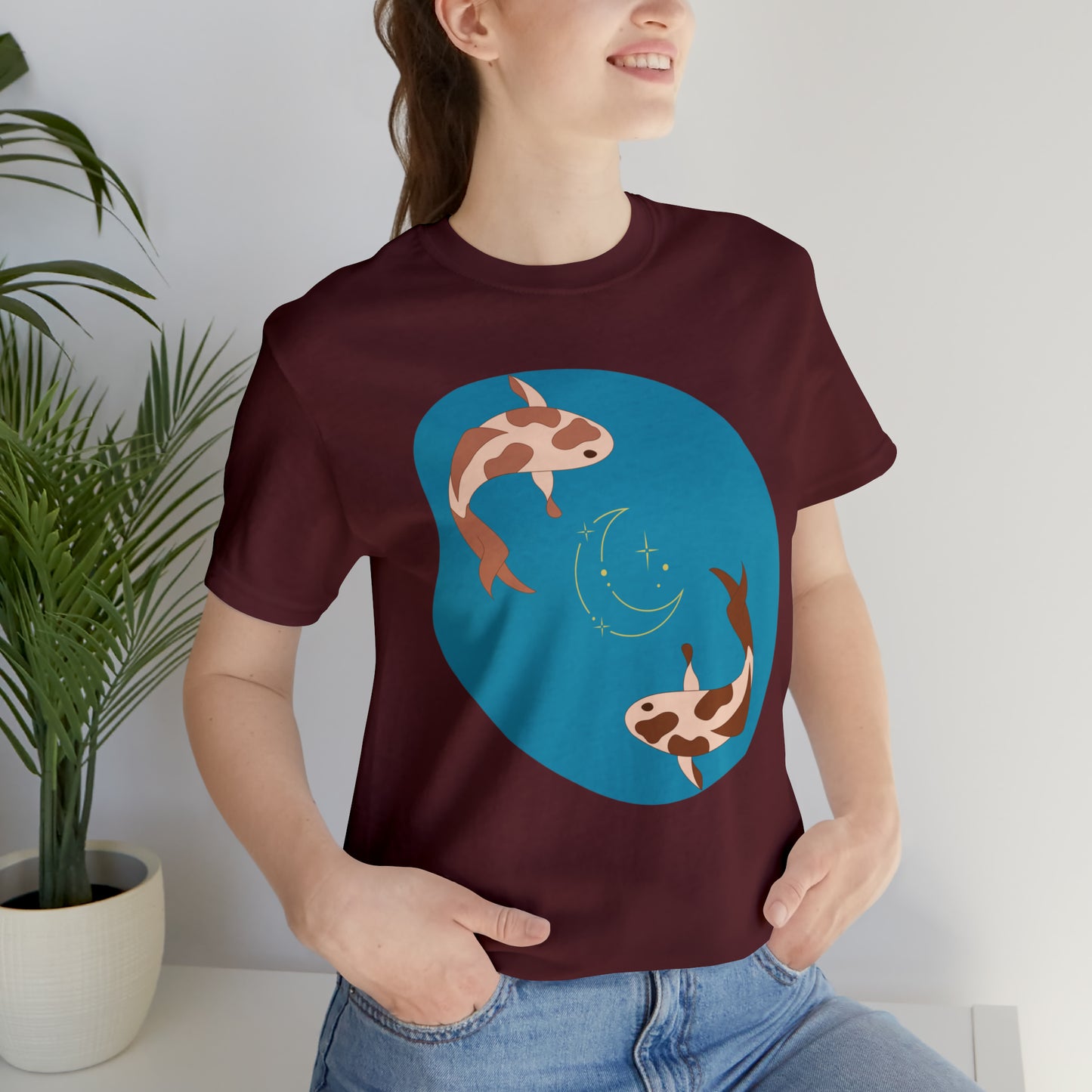 Blue Pond Moon Koi, Unisex Jersey Short Sleeve Tee