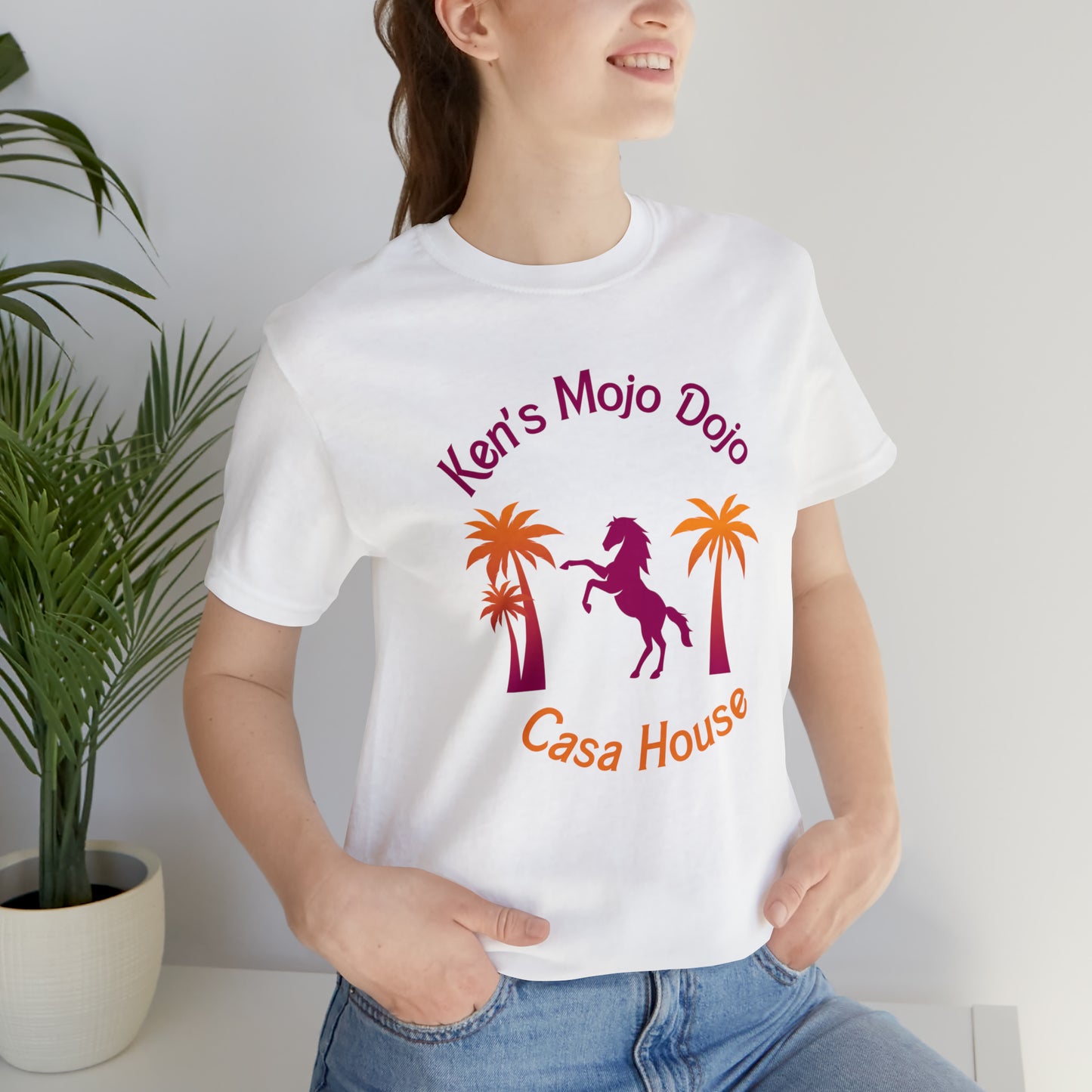 Warm Neon Palm Horse, Mojo Dojo Casa House, Unisex Jersey Short Sleeve Tee