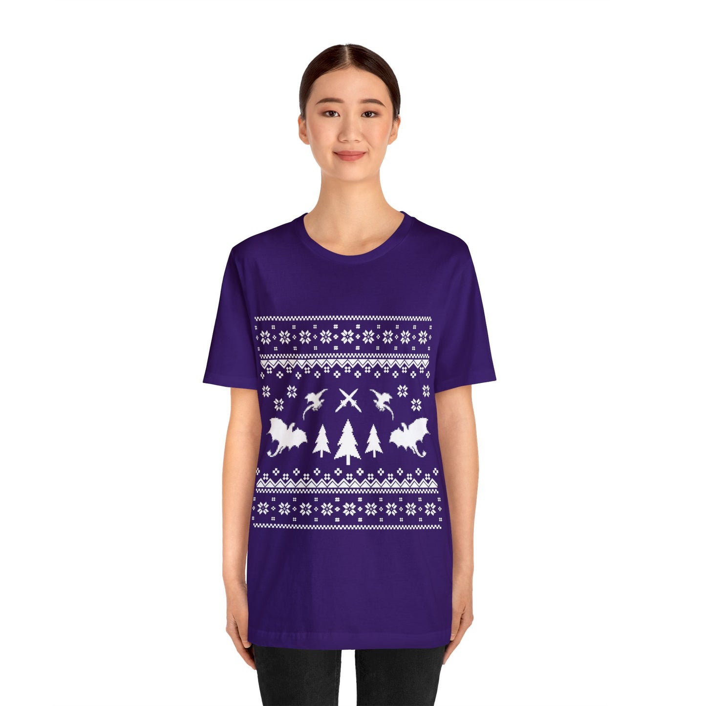 8-bit Fair Isle Dragon Christmas - Version 3 - Unisex T-shirt