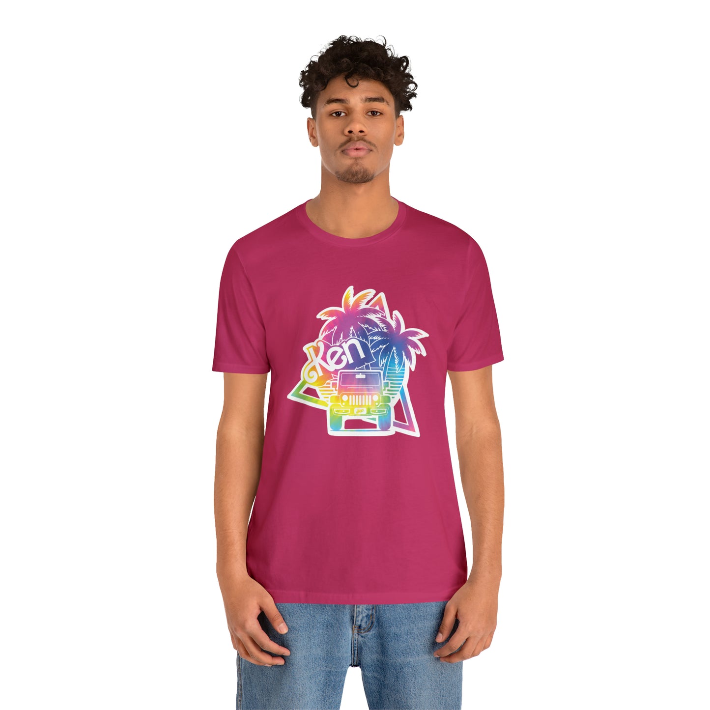 White sticker tie dye, Beep Beep KEN Jeep, Unisex Jersey Short Sleeve Tee
