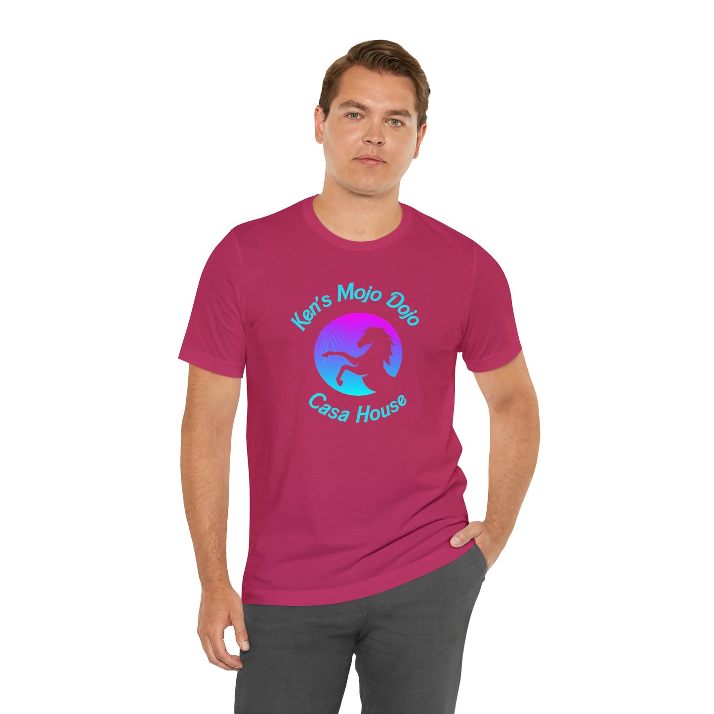Neon Teal Moon: Mojo Dojo Casa House, Unisex Jersey Short Sleeve Tee