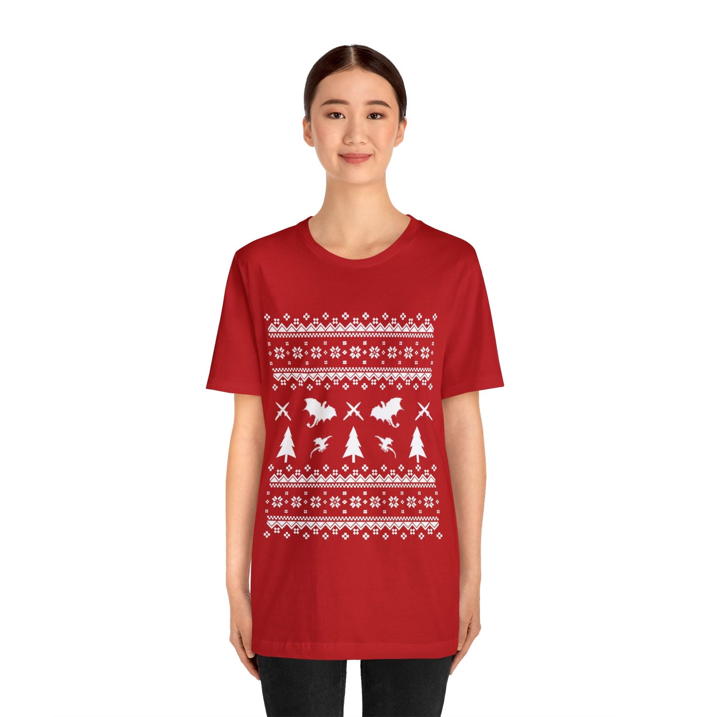 8-bit Fair Isle Dragon Christmas - Version 1 - Unisex T-shirt