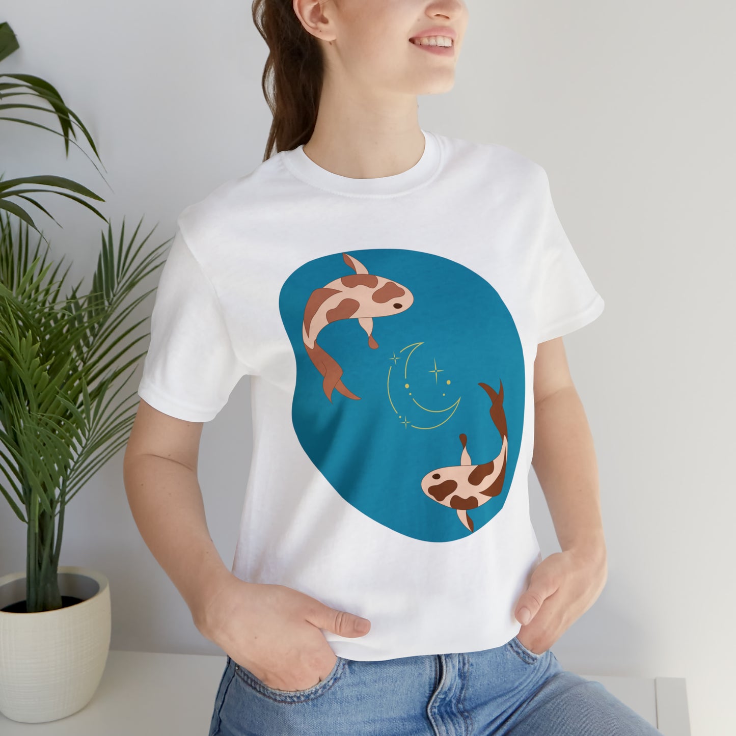 Blue Pond Moon Koi, Unisex Jersey Short Sleeve Tee