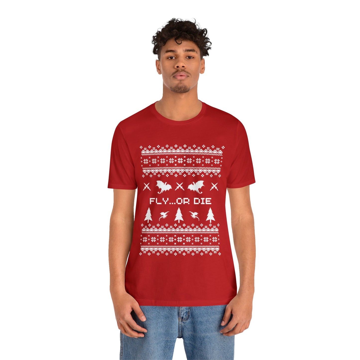 8-bit Fair Isle Dragon Christmas - Version 2 - Unisex T-shirt