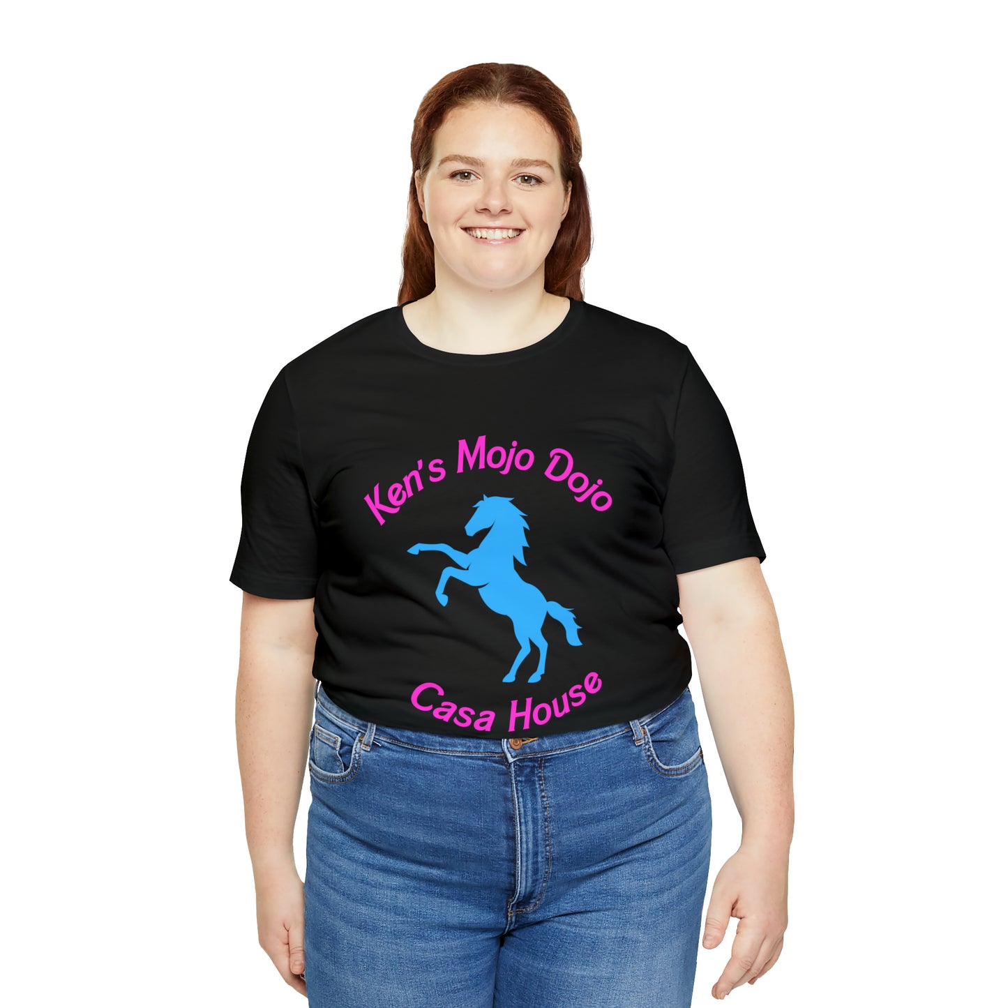 Neon Pink and Blue: Ken's Mojo Dojo Casa House, Unisex Jersey Short Sleeve Tee