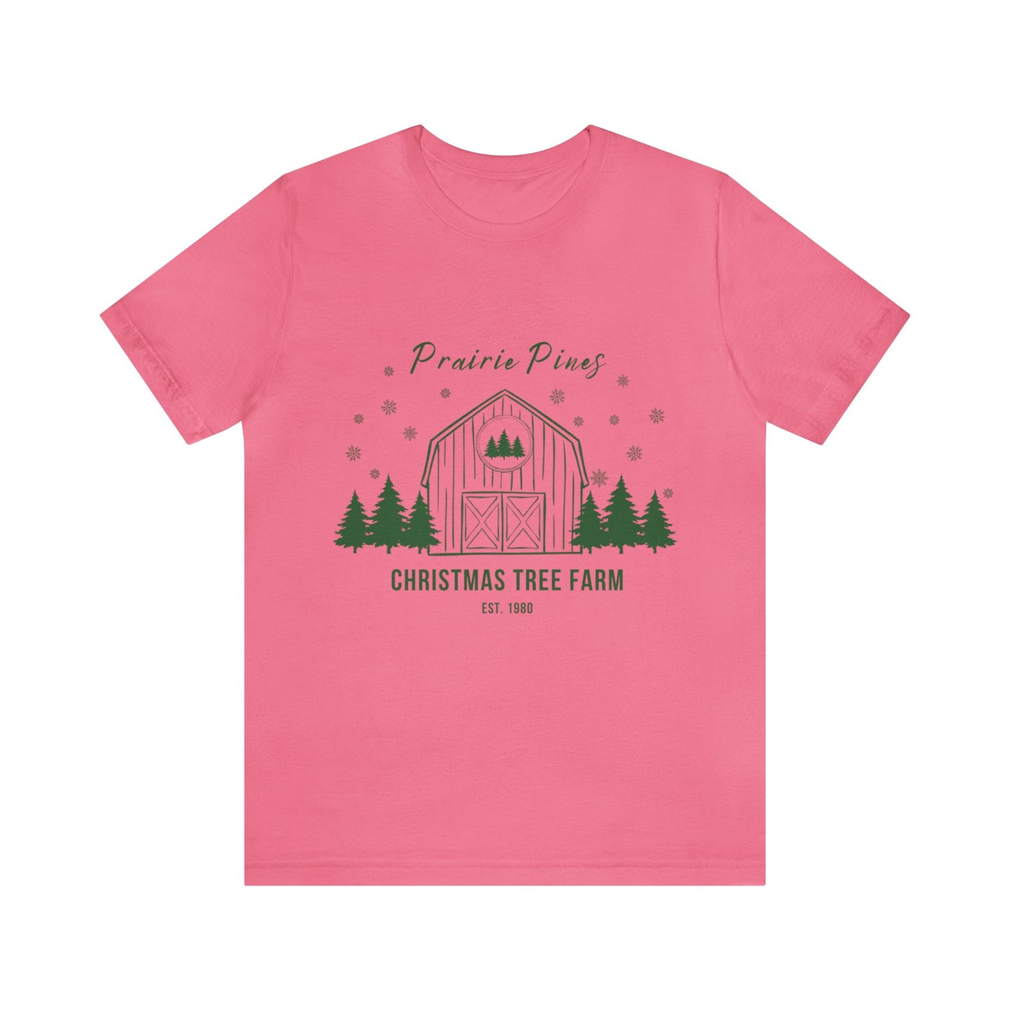Green Text Prairie Pines with back design Thick and Sprucey Christmas Trees - Unisex T-shirt