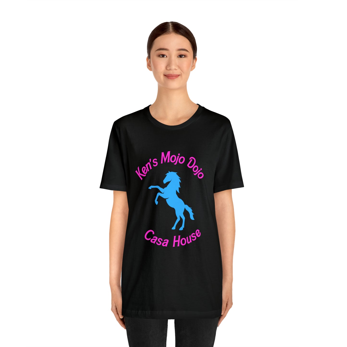 Neon Pink and Blue: Ken's Mojo Dojo Casa House, Unisex Jersey Short Sleeve Tee