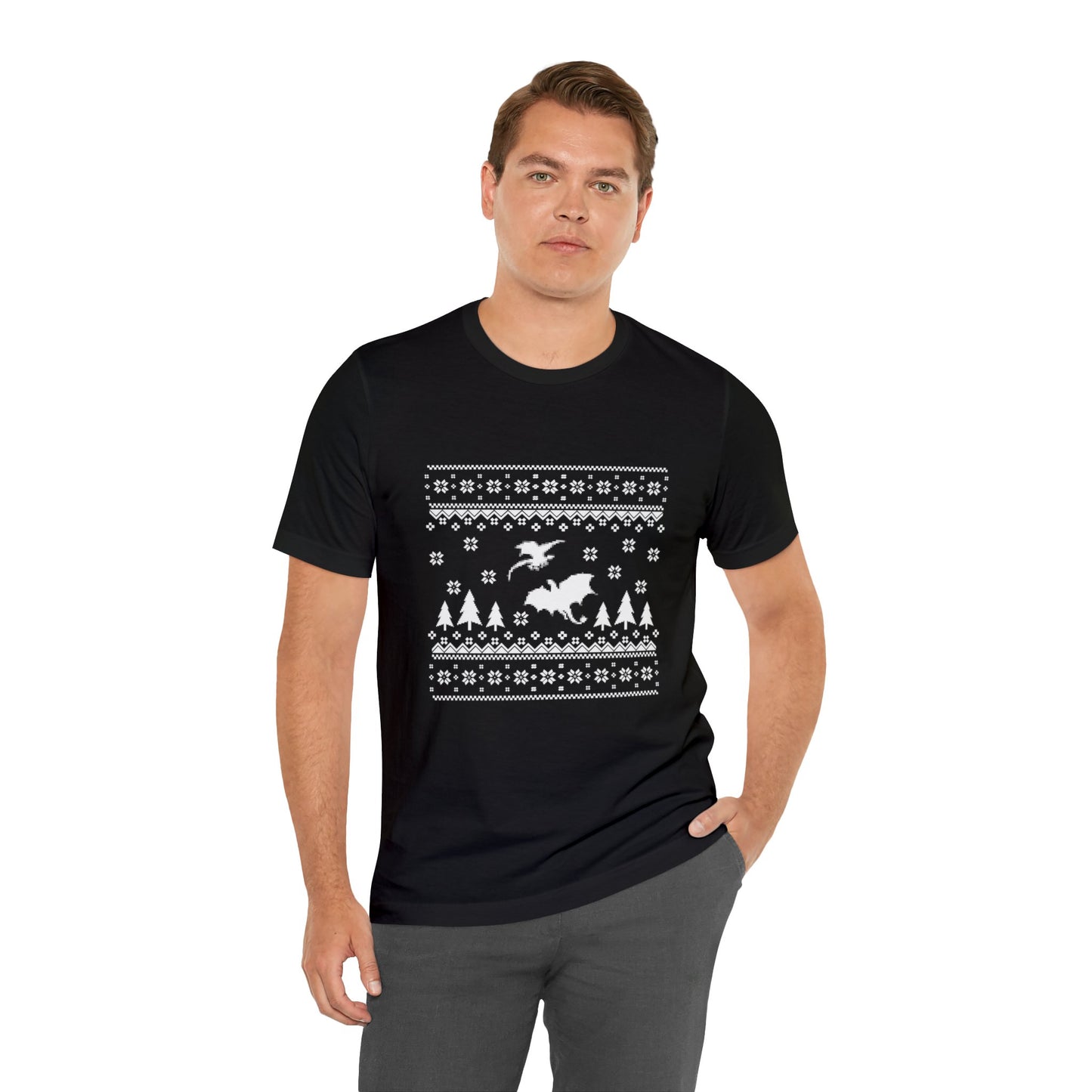 8-bit Fair Isle Dragon Christmas Version 5 - Unisex T-shirt
