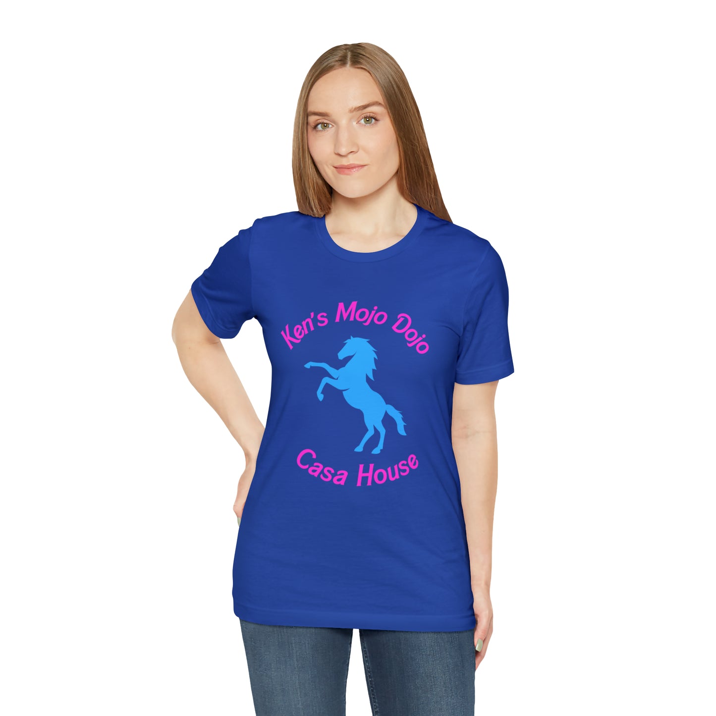 Neon Pink and Blue: Ken's Mojo Dojo Casa House, Unisex Jersey Short Sleeve Tee