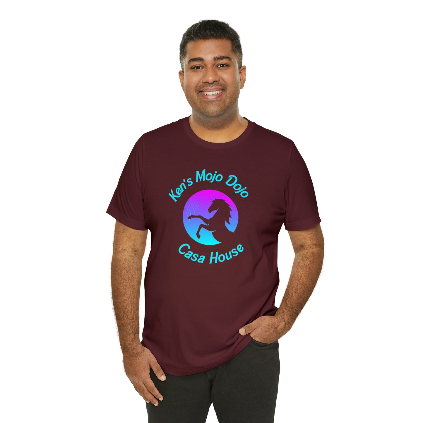 Neon Teal Moon: Mojo Dojo Casa House, Unisex Jersey Short Sleeve Tee
