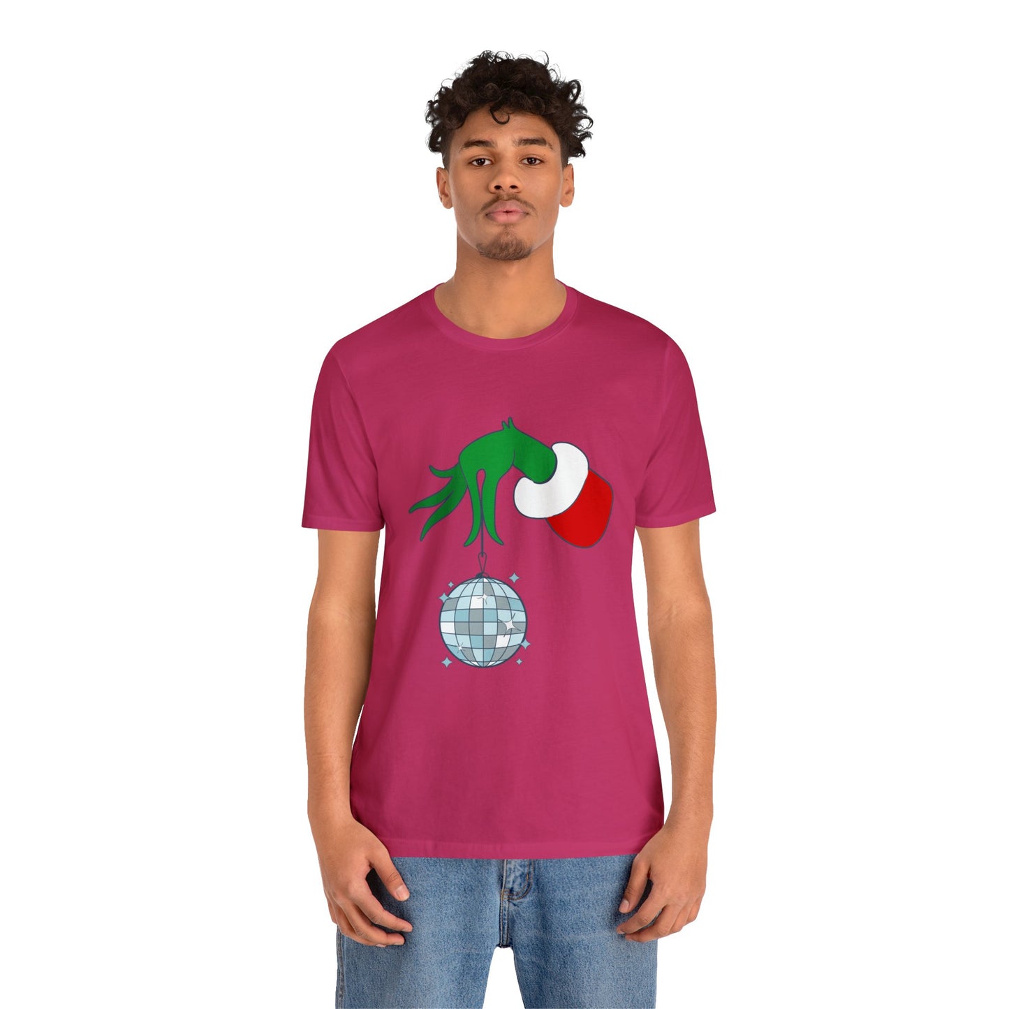 Back design - Grinchy Groovy and Bright Jingle Disco Ball - Unisex T-shirt