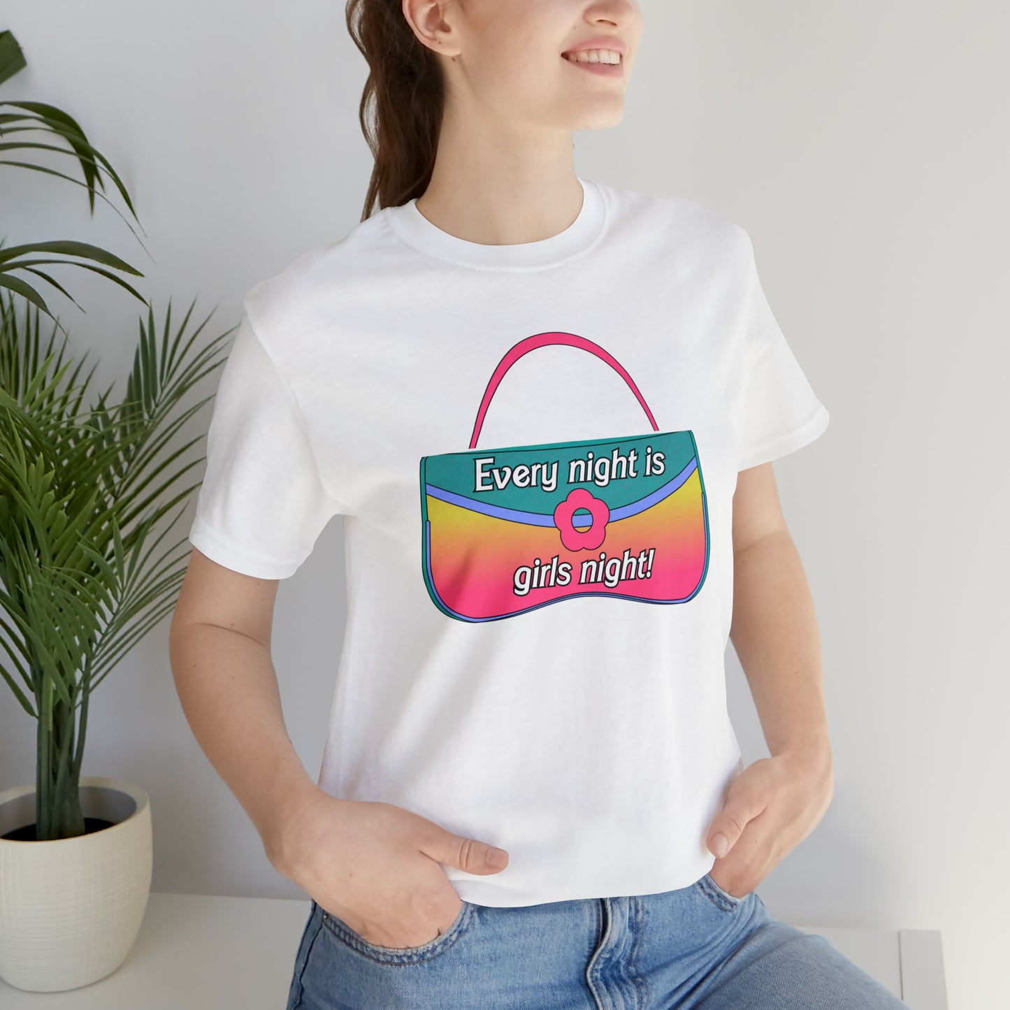 90's Purse: Every Night is Girl's Night, Unisex Jersey Short Sleeve Tee