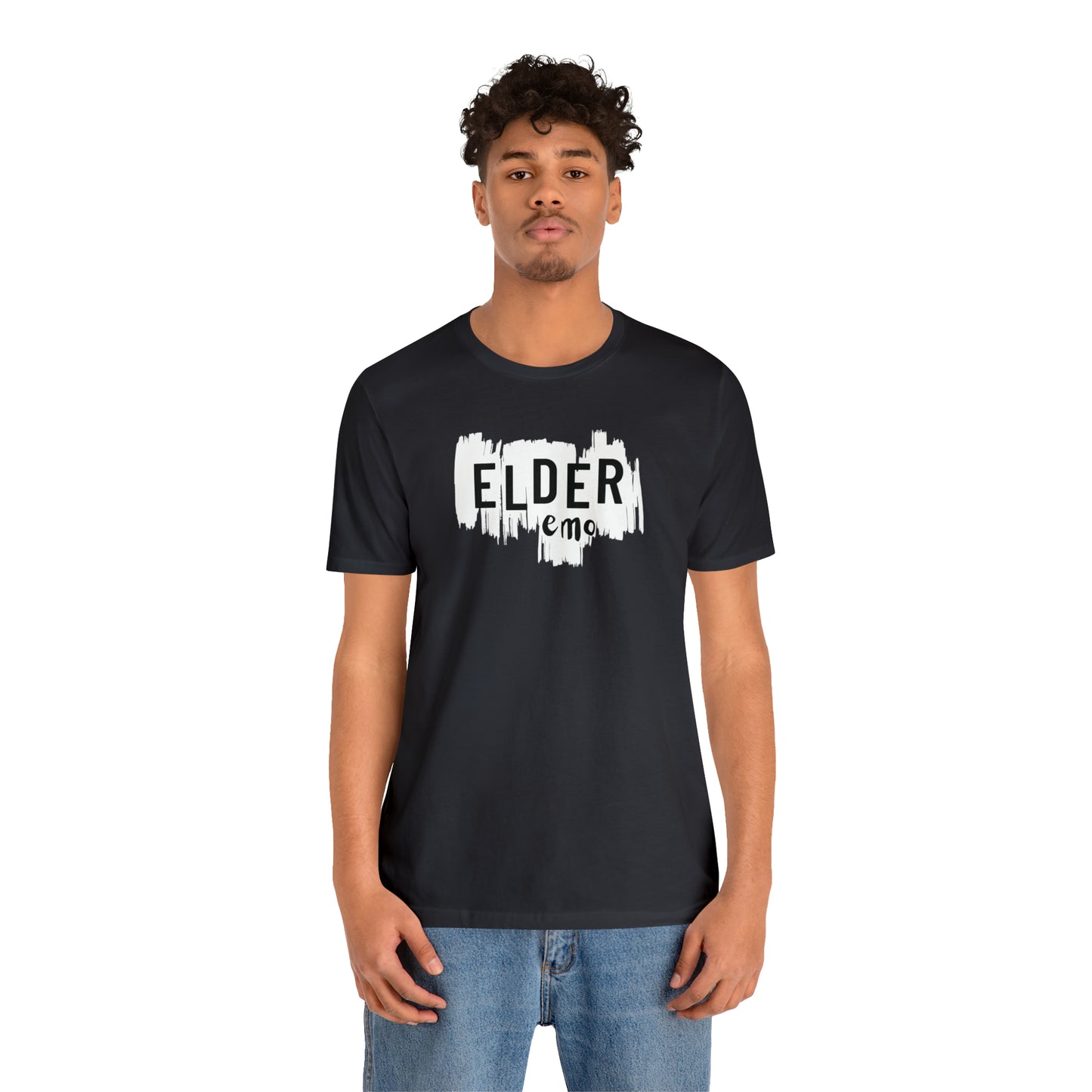 Vertical paint WHITE LETTER Elder Emo, Unisex Jersey Short Sleeve Tee
