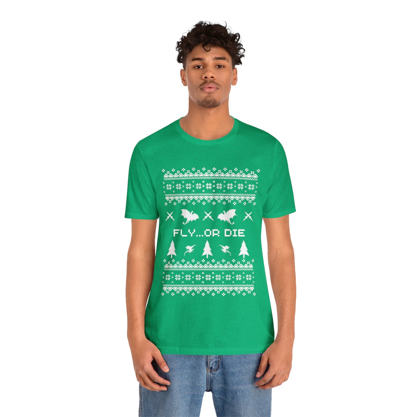 8-bit Fair Isle Dragon Christmas - Version 2 - Unisex T-shirt