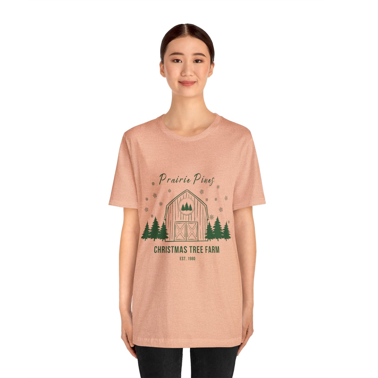 Green Text Prairie Pines with back design Thick and Sprucey Christmas Trees - Unisex T-shirt