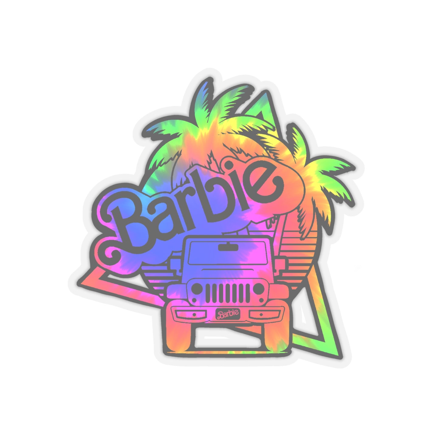 Dark Tie Dye Barbie Jeep Sticker, 2 size options