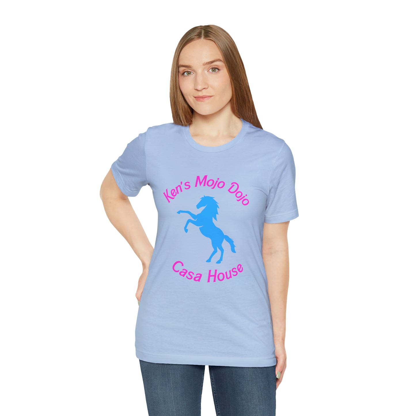 Neon Pink and Blue: Ken's Mojo Dojo Casa House, Unisex Jersey Short Sleeve Tee
