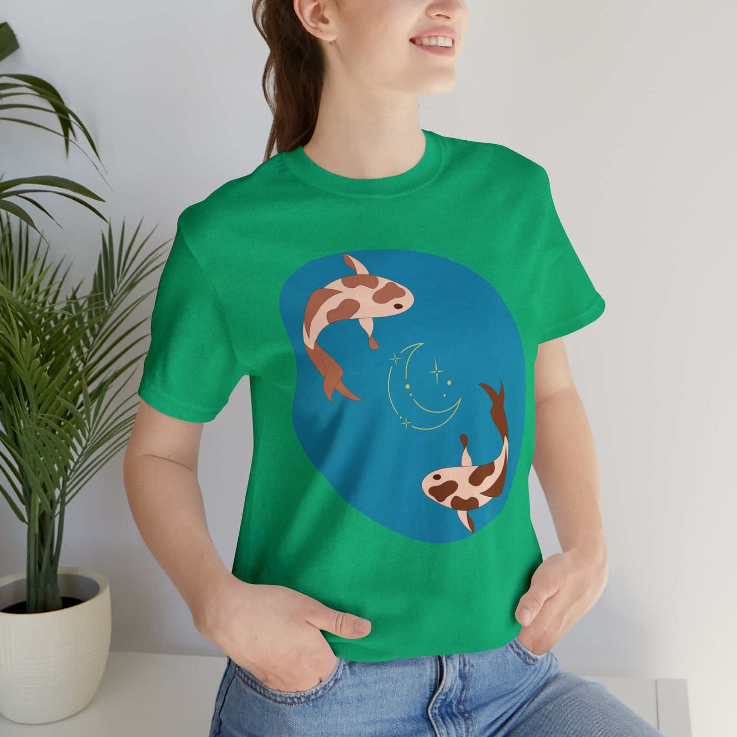 Blue Pond Moon Koi, Unisex Jersey Short Sleeve Tee