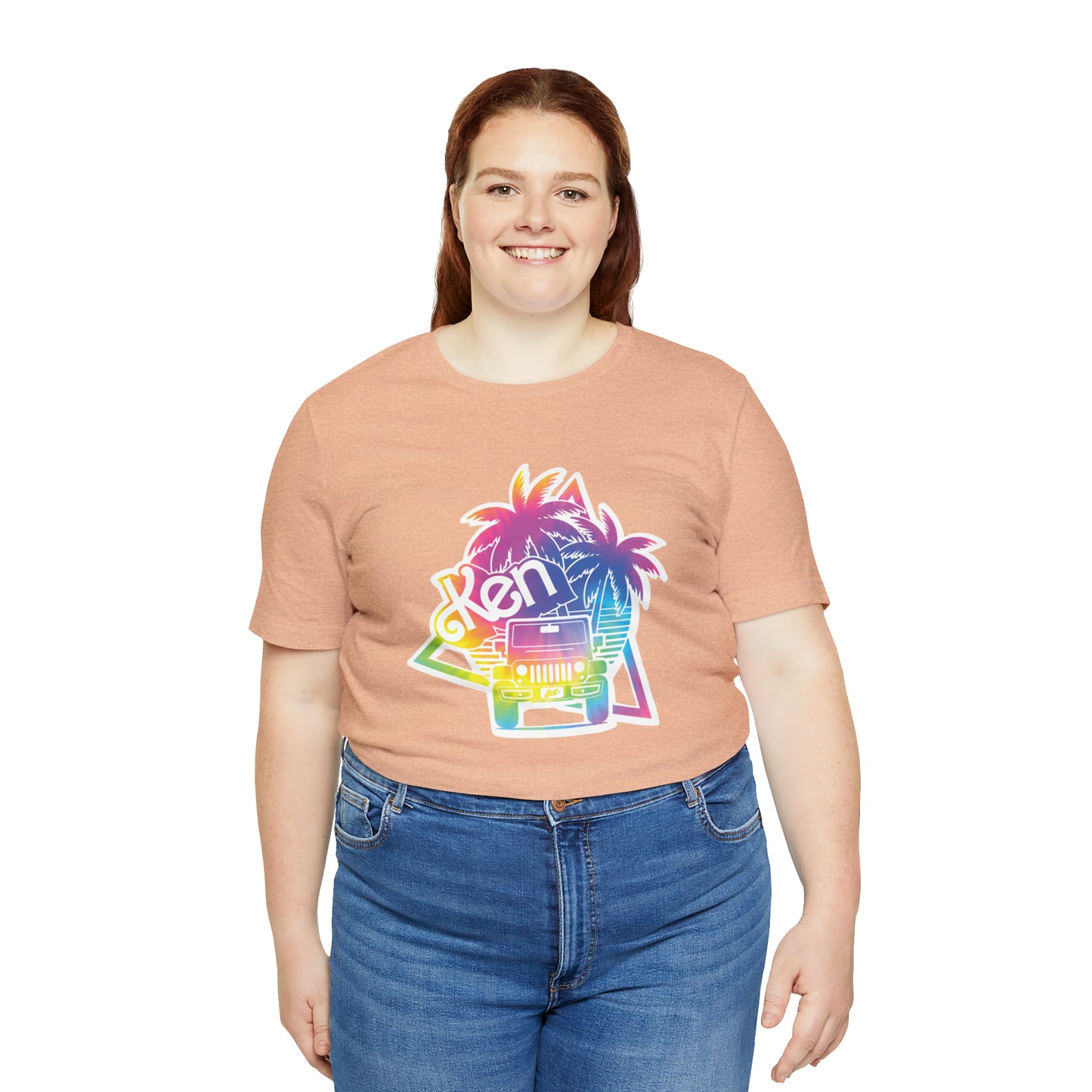 White sticker tie dye, Beep Beep KEN Jeep, Unisex Jersey Short Sleeve Tee