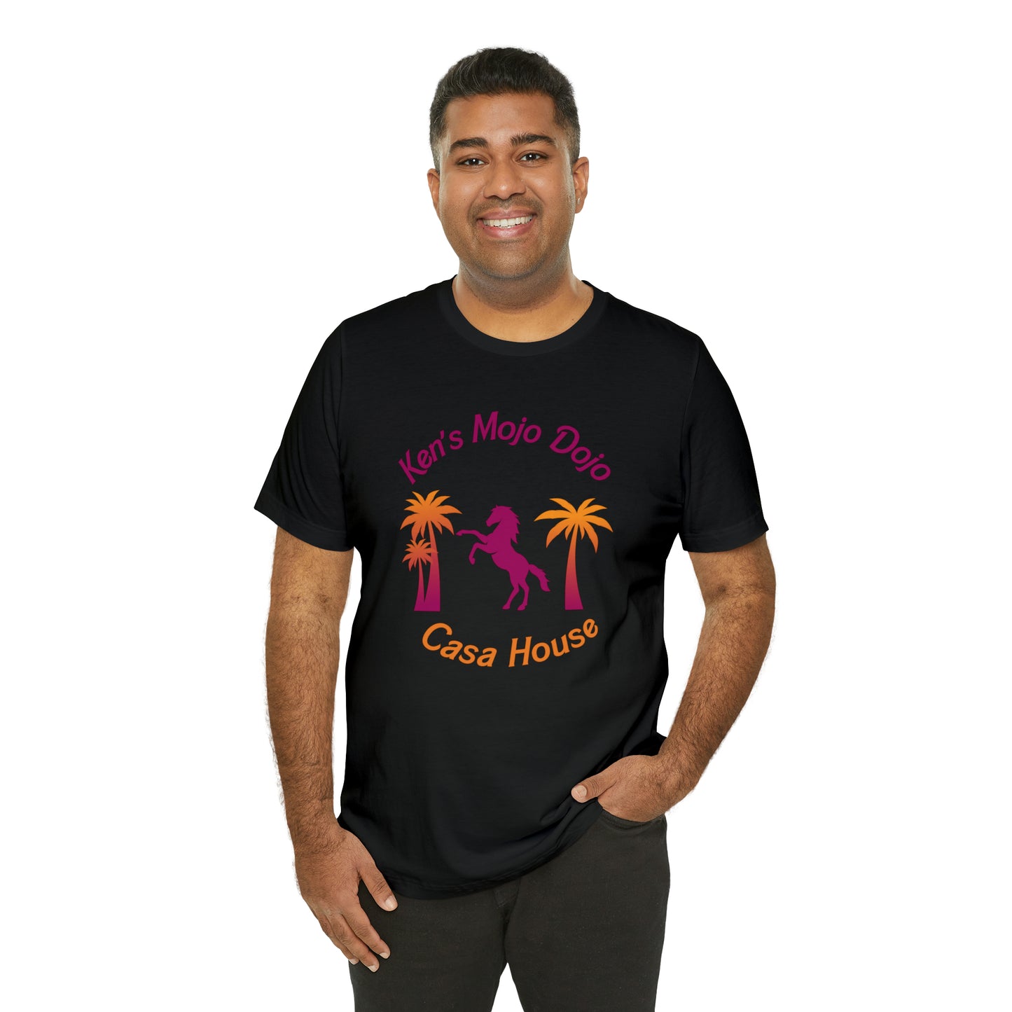 Warm Neon Palm Horse, Mojo Dojo Casa House, Unisex Jersey Short Sleeve Tee