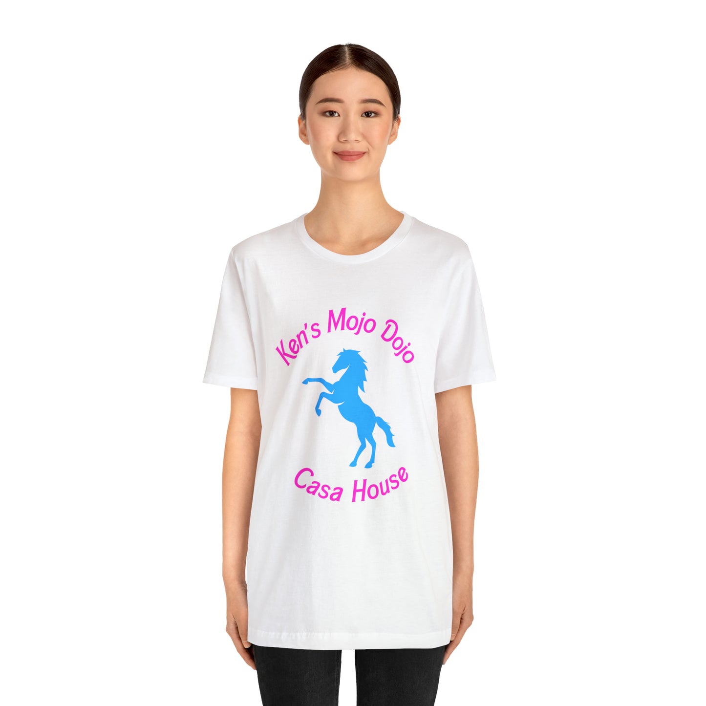 Neon Pink and Blue: Ken's Mojo Dojo Casa House, Unisex Jersey Short Sleeve Tee