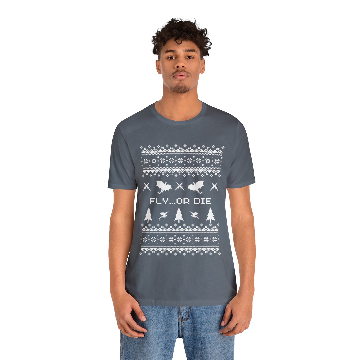 8-bit Fair Isle Dragon Christmas - Version 2 - Unisex T-shirt