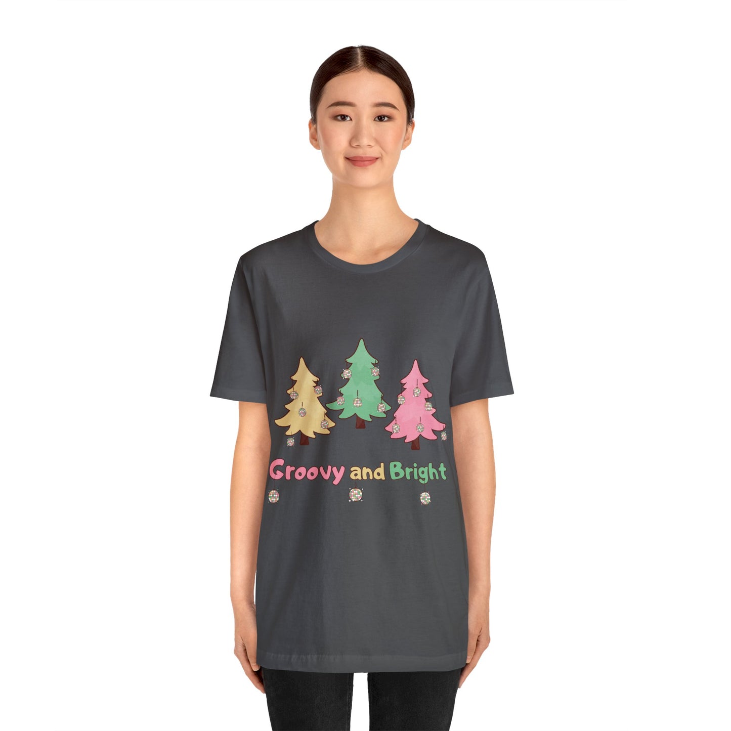 Pink Trees Farm Groovy and Bright Jingle Disco Ball on back - Unisex T-shirt