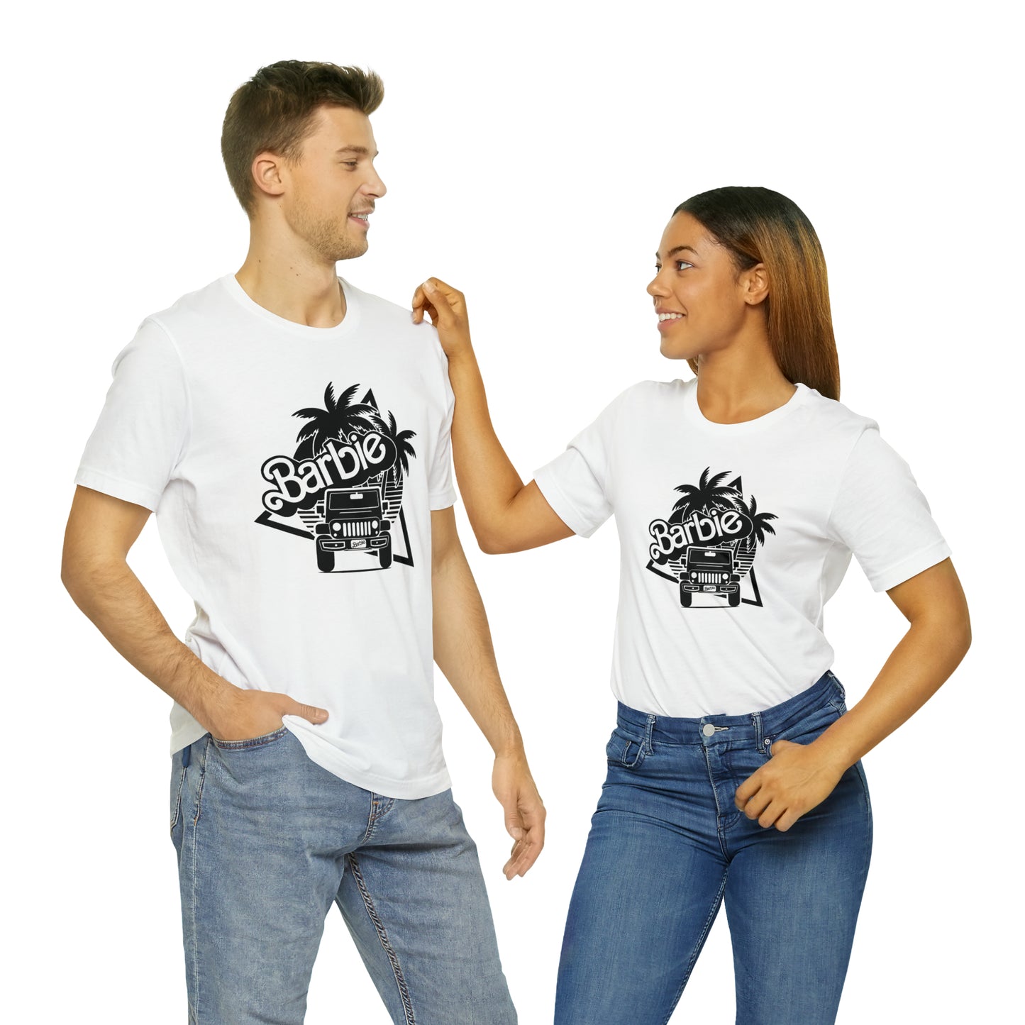 Black and White, Beep Beep Barbie Jeep, Unisex Jersey Short Sleeve Tee