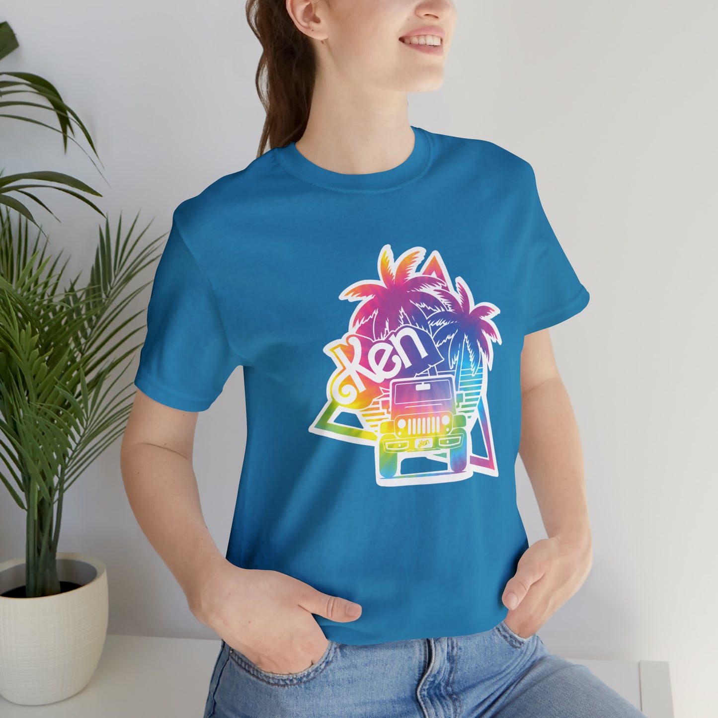 White sticker tie dye, Beep Beep KEN Jeep, Unisex Jersey Short Sleeve Tee