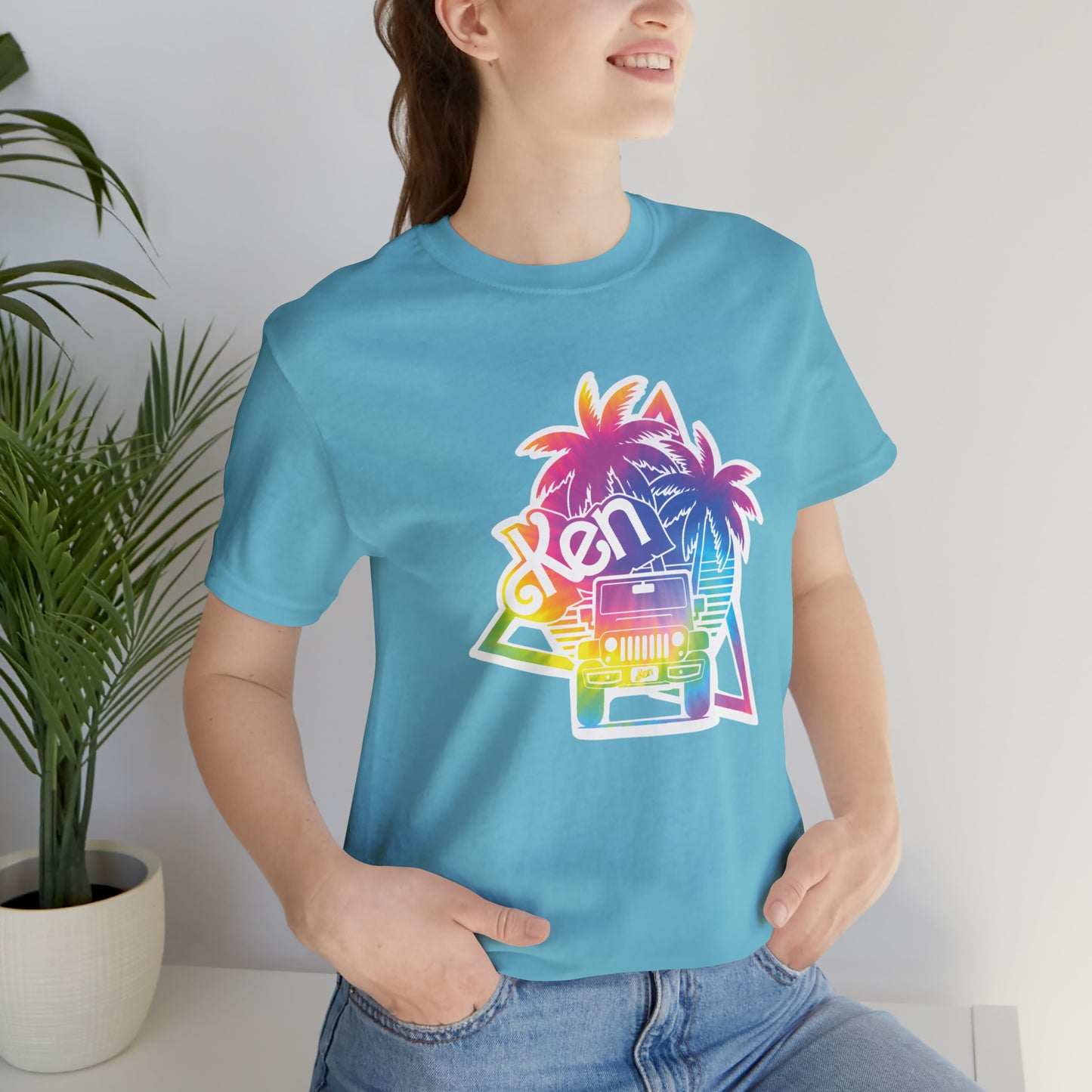 White sticker tie dye, Beep Beep KEN Jeep, Unisex Jersey Short Sleeve Tee