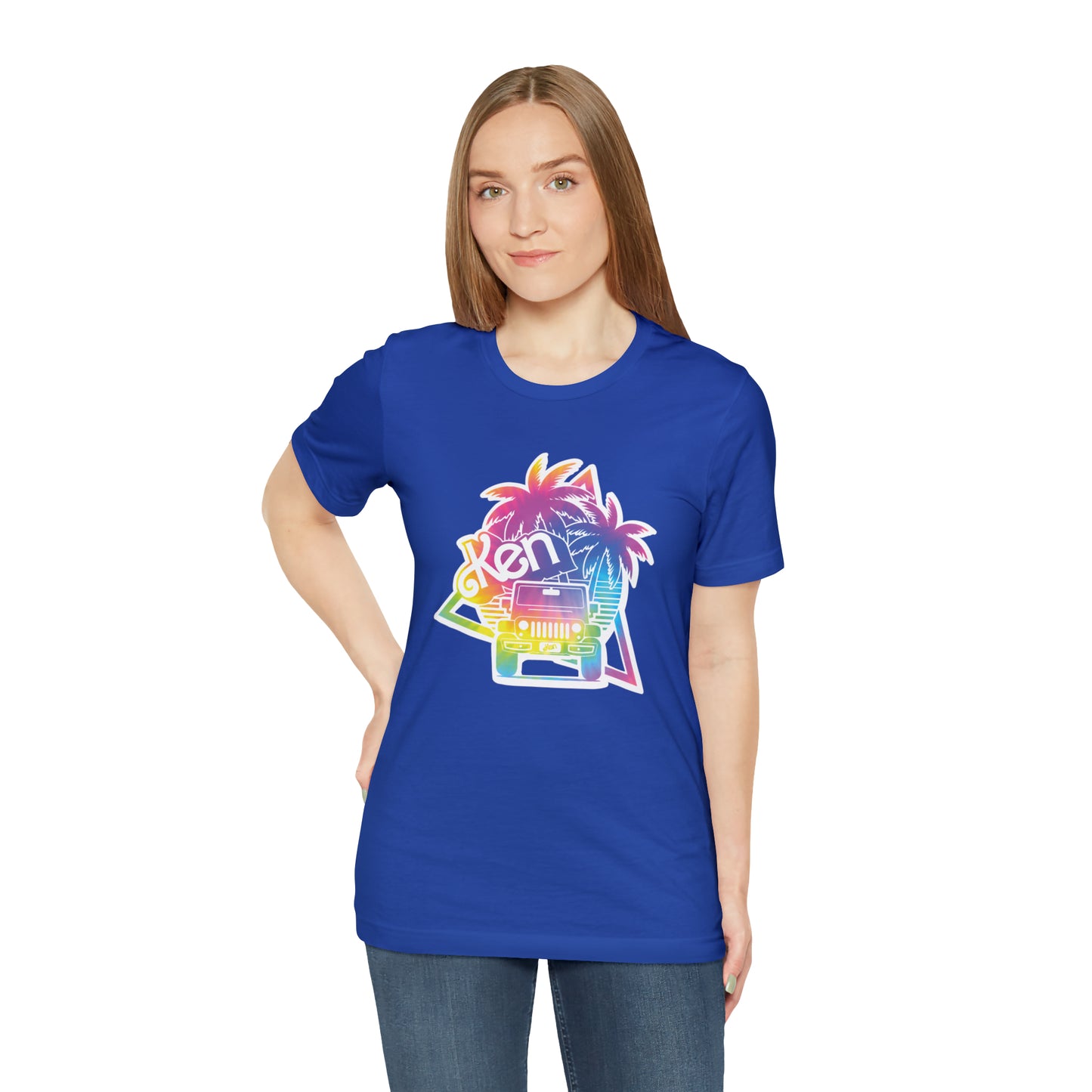 White sticker tie dye, Beep Beep KEN Jeep, Unisex Jersey Short Sleeve Tee