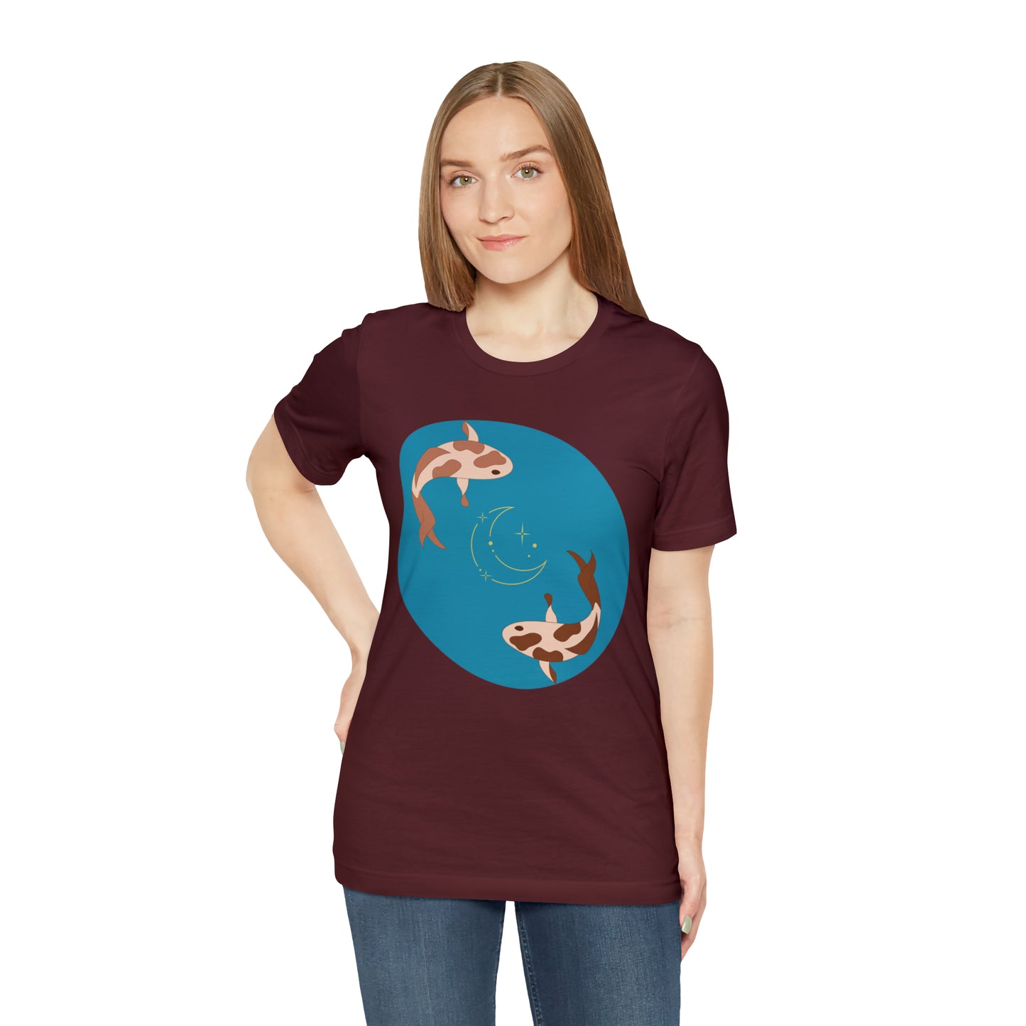 Blue Pond Moon Koi, Unisex Jersey Short Sleeve Tee