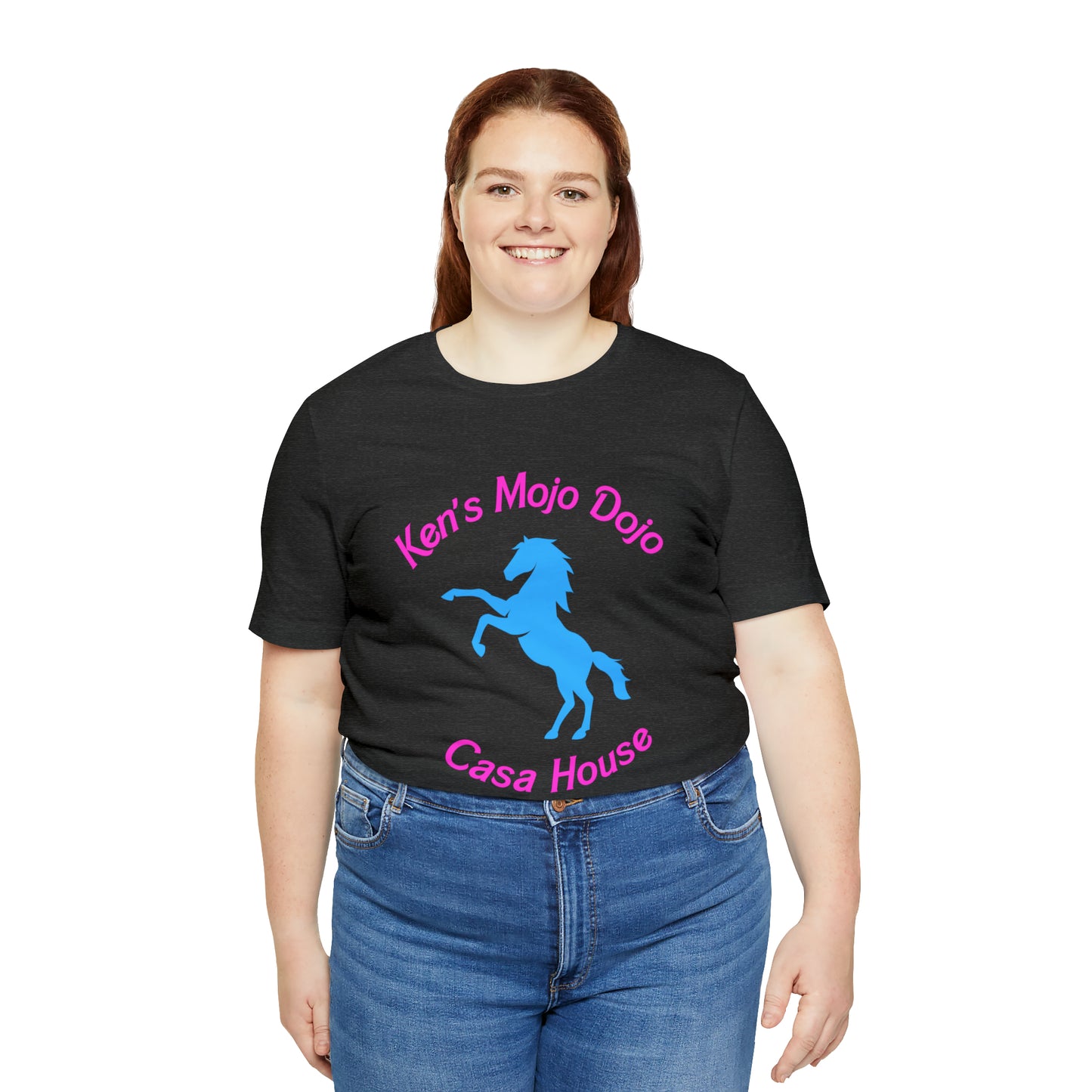 Neon Pink and Blue: Ken's Mojo Dojo Casa House, Unisex Jersey Short Sleeve Tee