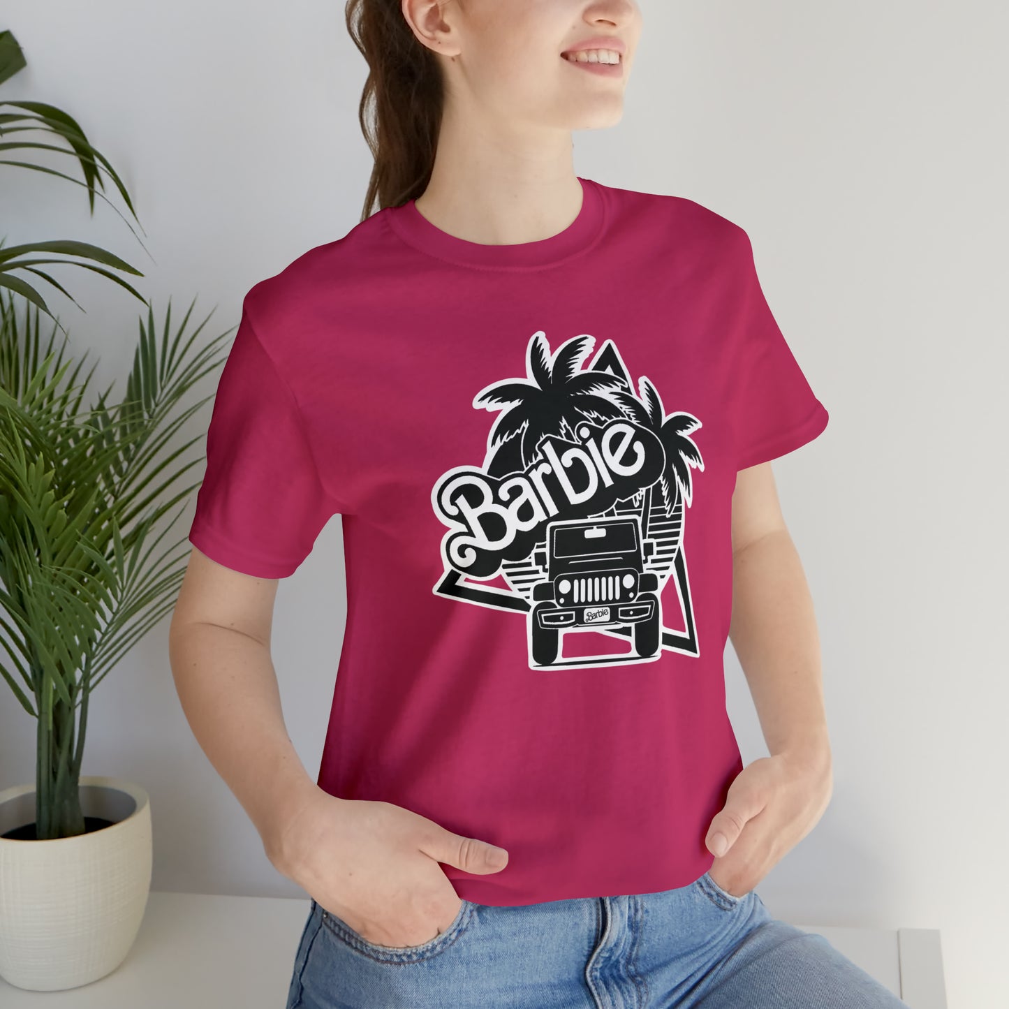 Black and White, Beep Beep Barbie Jeep, Unisex Jersey Short Sleeve Tee