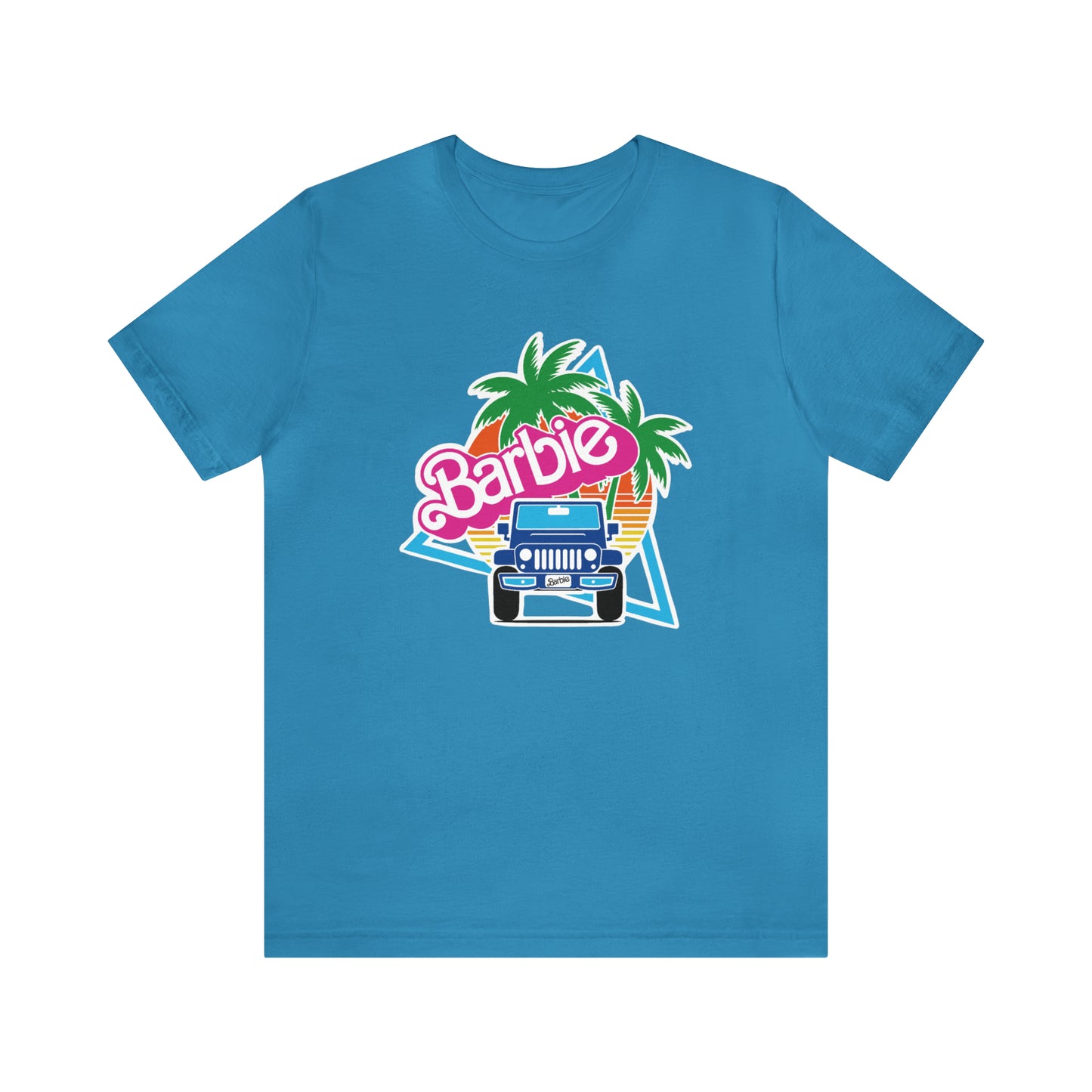 Two blue Barbie, Beep Beep Barbie Jeep, Unisex Jersey Short Sleeve Tee