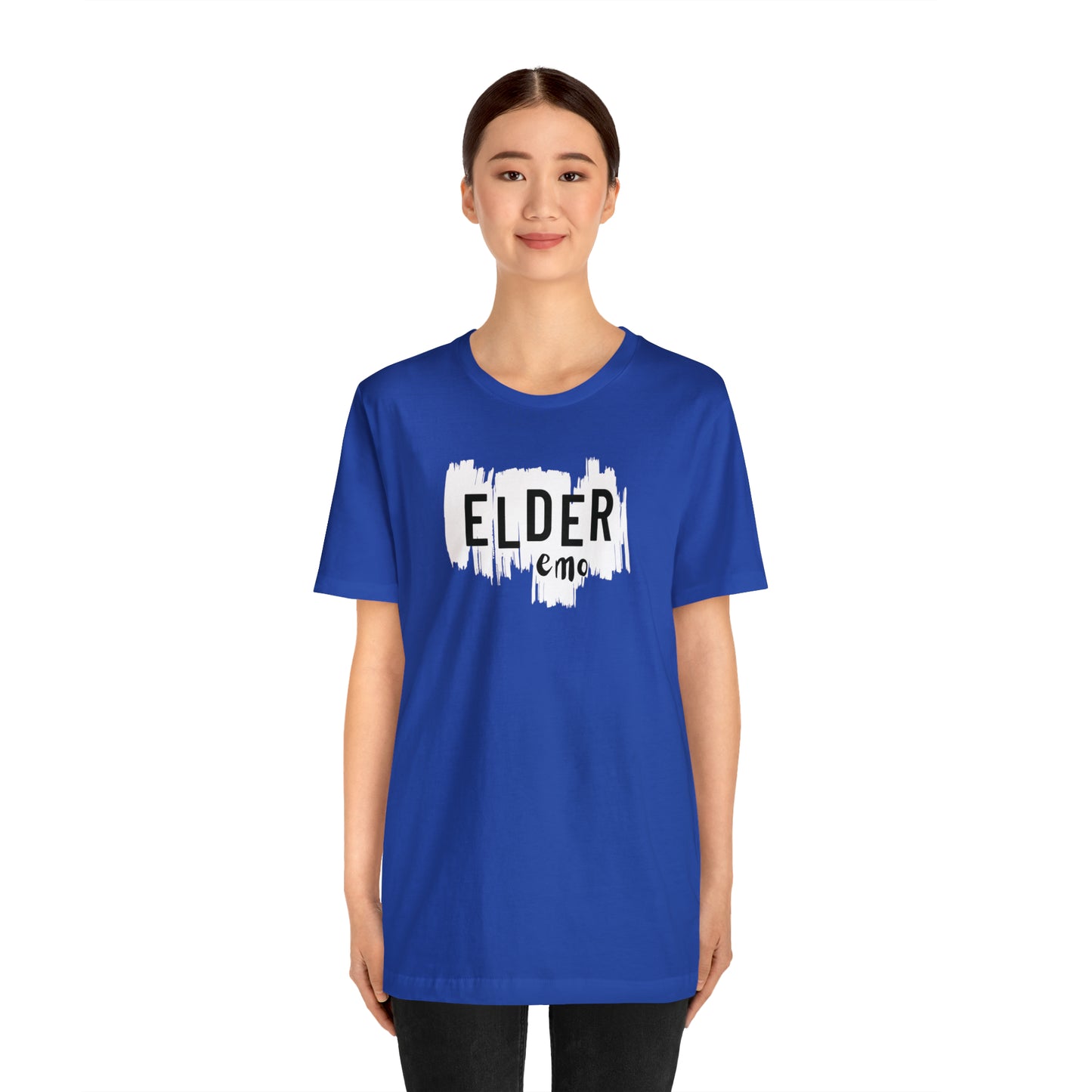 Vertical paint WHITE LETTER Elder Emo, Unisex Jersey Short Sleeve Tee