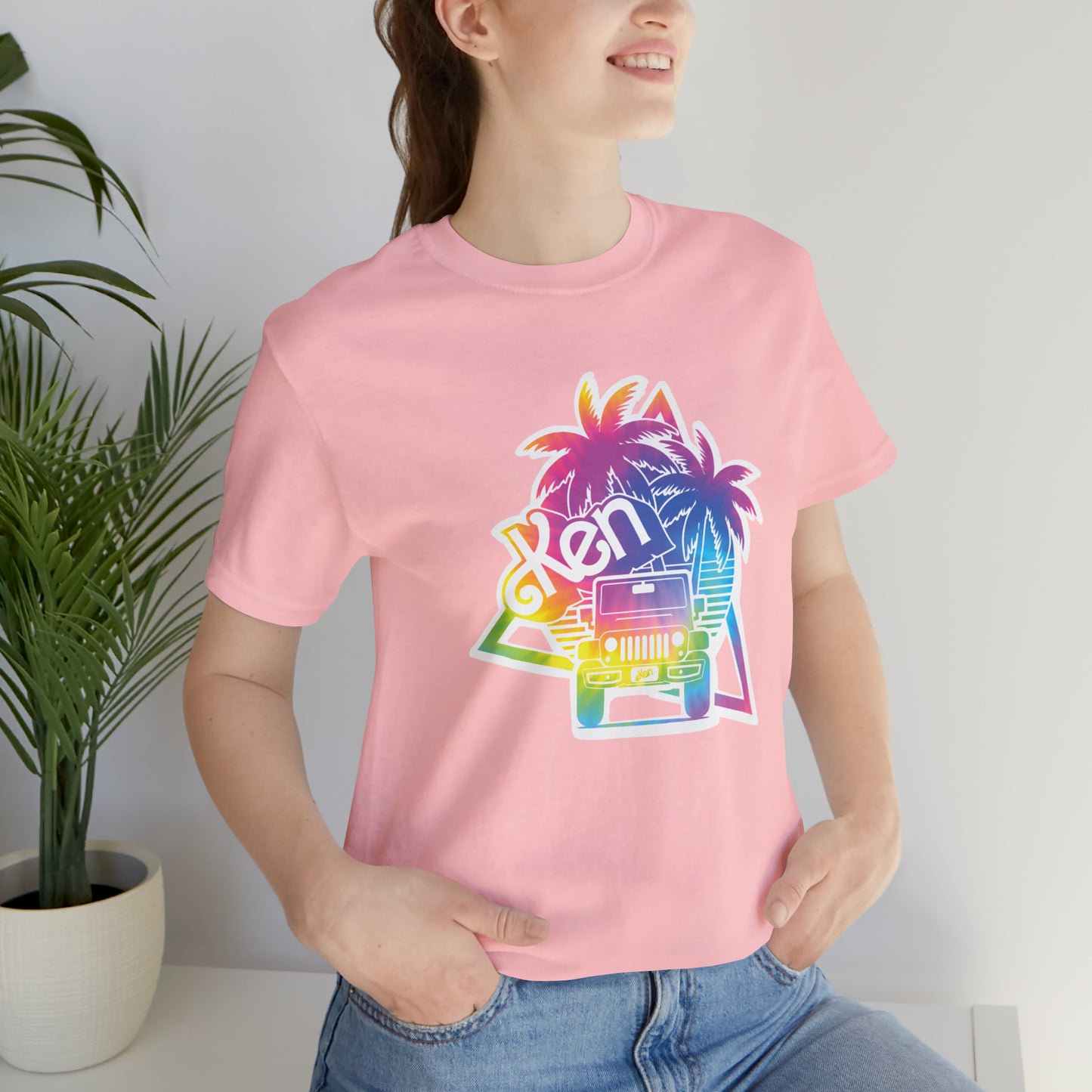 White sticker tie dye, Beep Beep KEN Jeep, Unisex Jersey Short Sleeve Tee